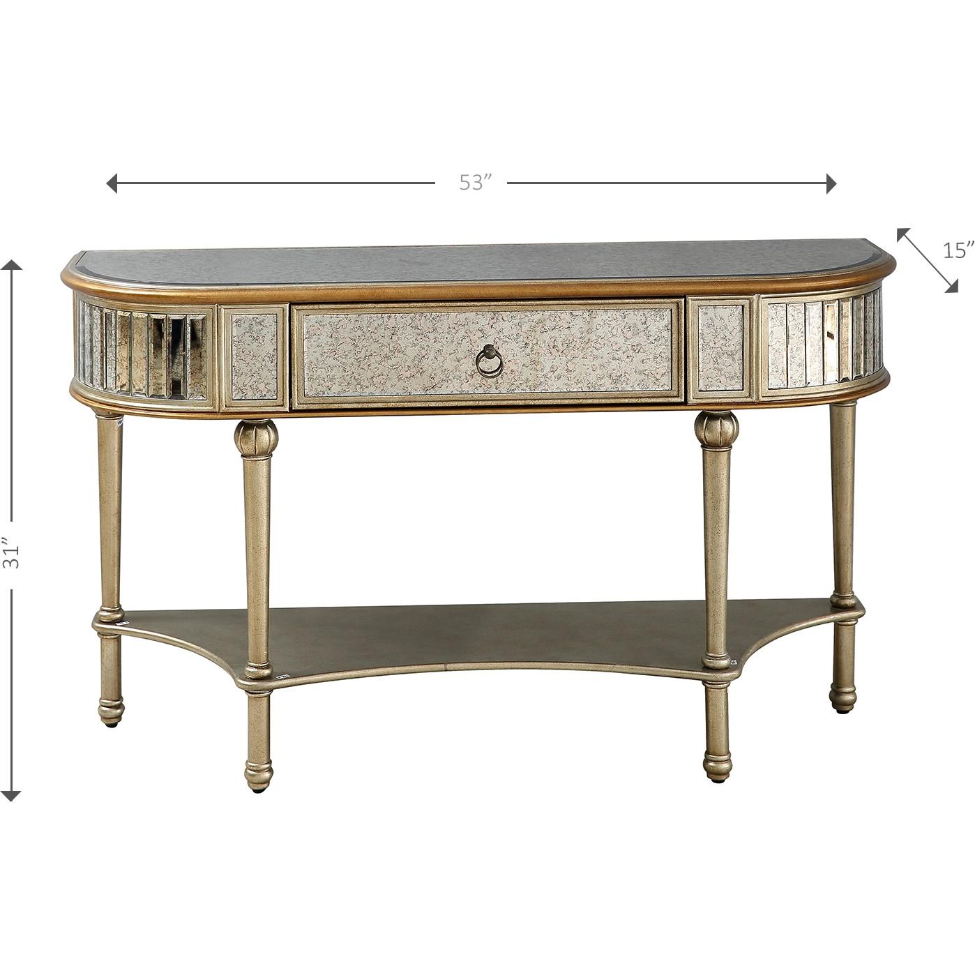 Antiqued Gold Demilune Console Table