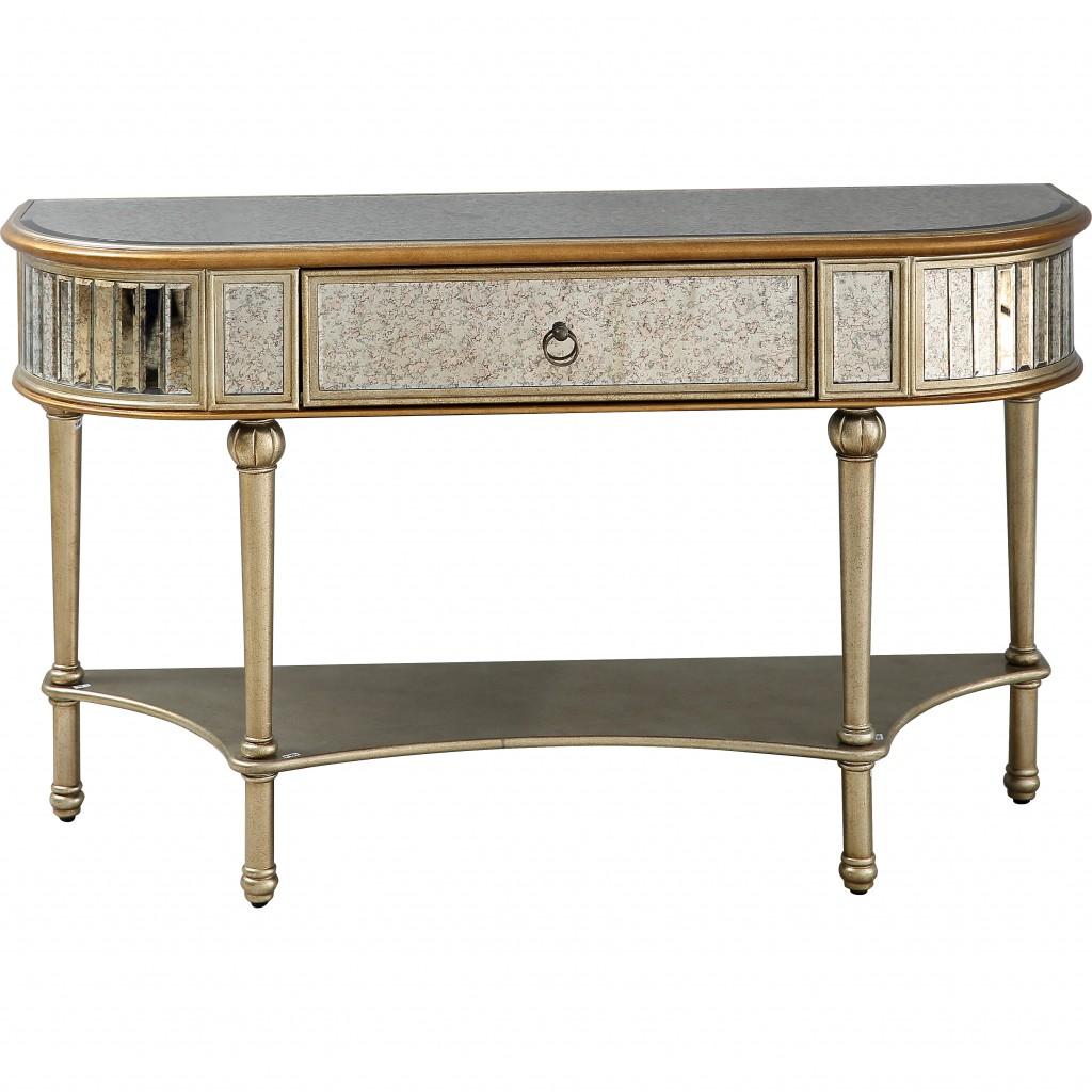 Antiqued Gold Demilune Console Table