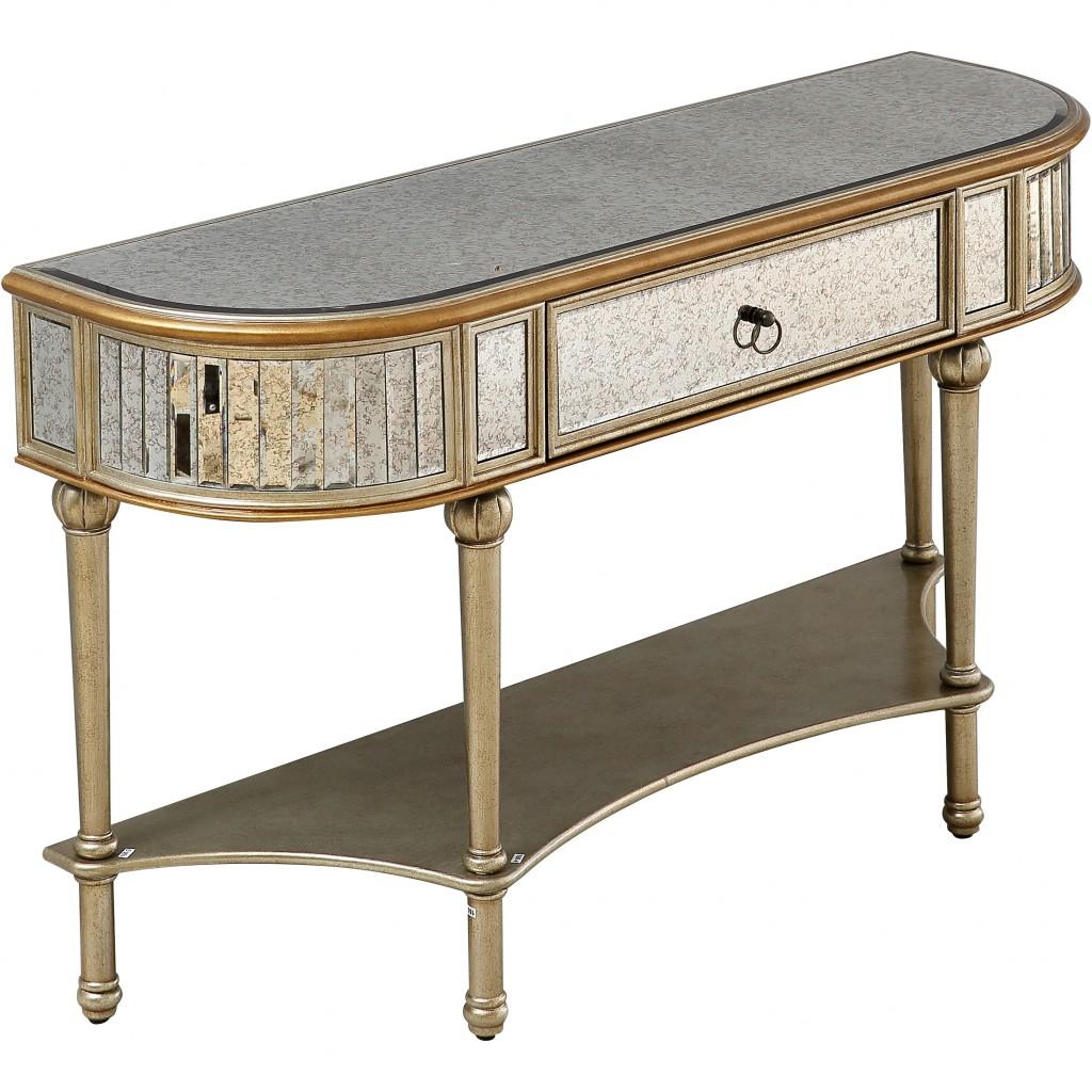 Antiqued Gold Demilune Console Table