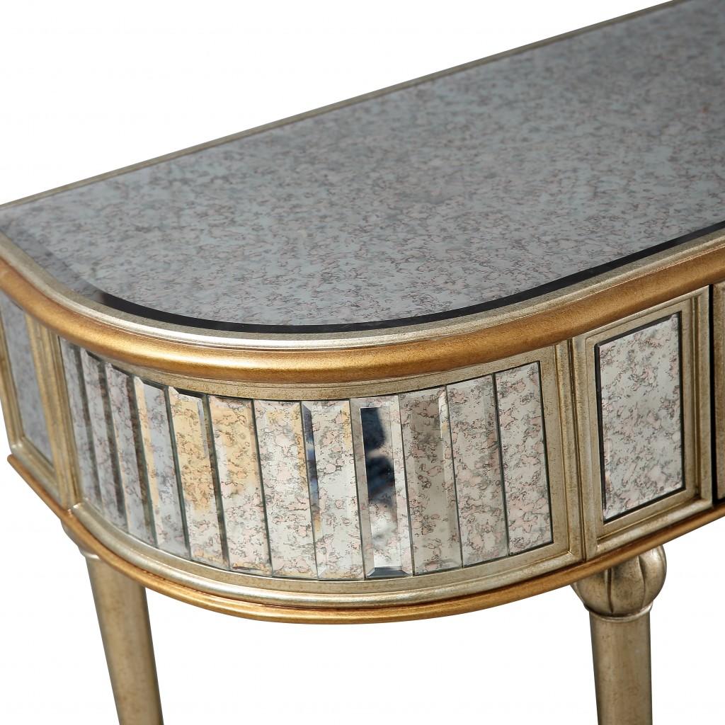 Antiqued Gold Demilune Console Table