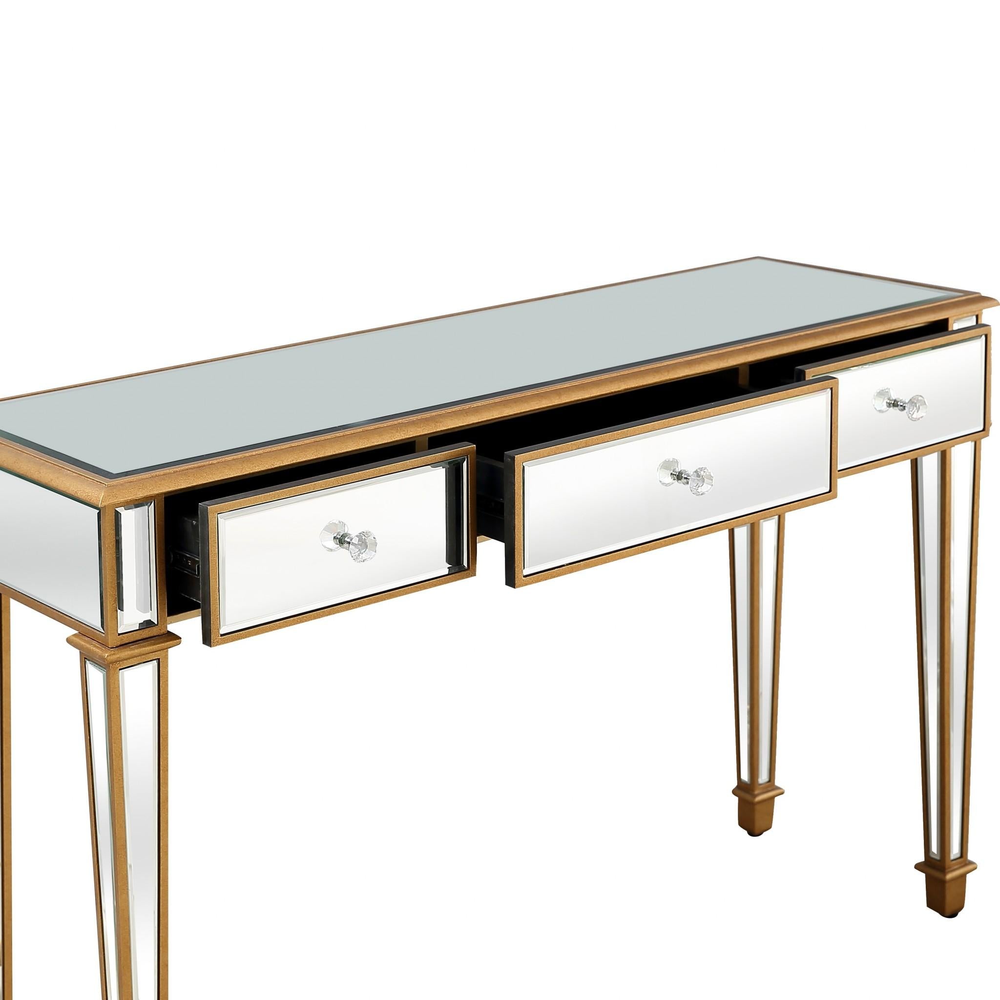 Gold Finish Trim Console Table