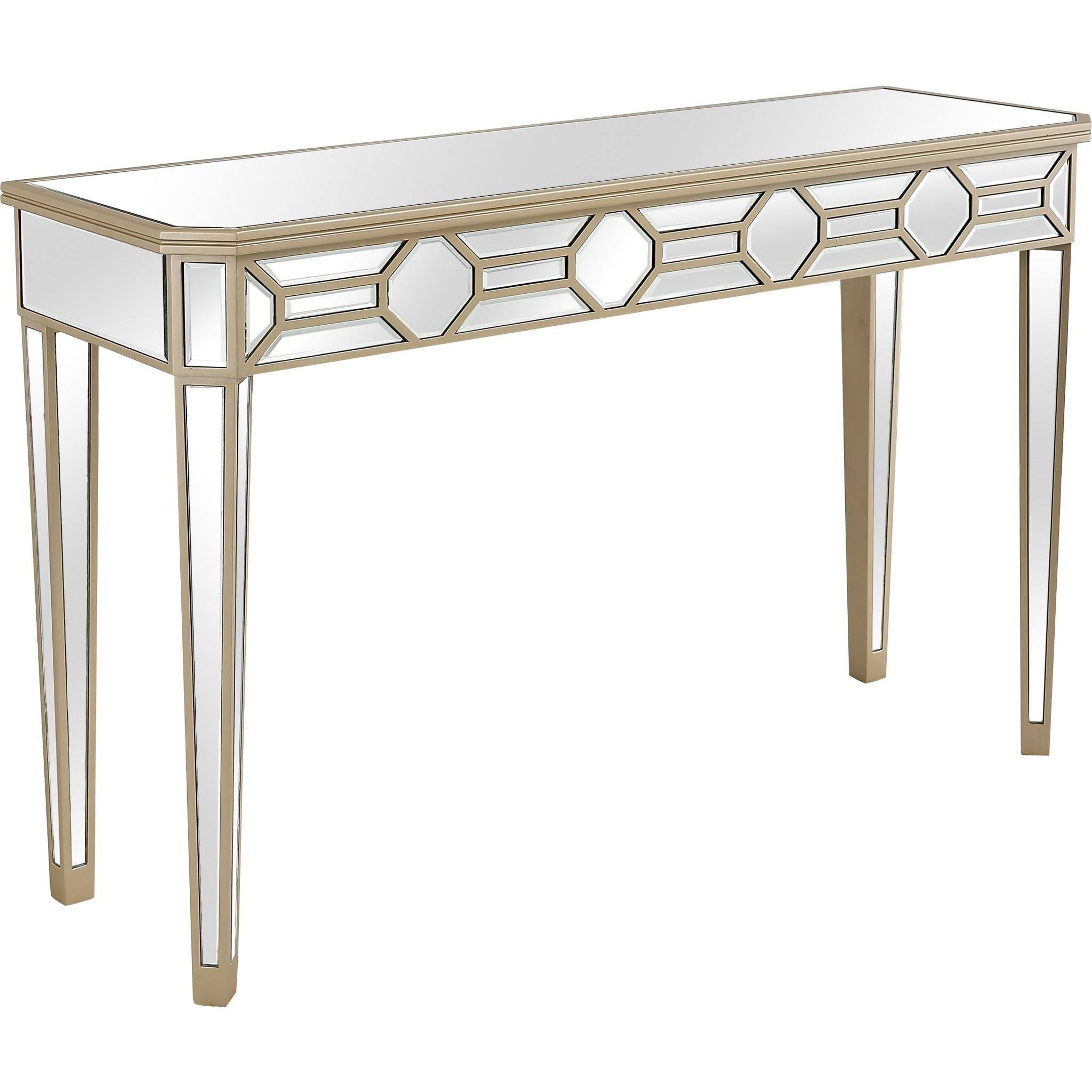 Gold Trimmed Mirrored Console Table