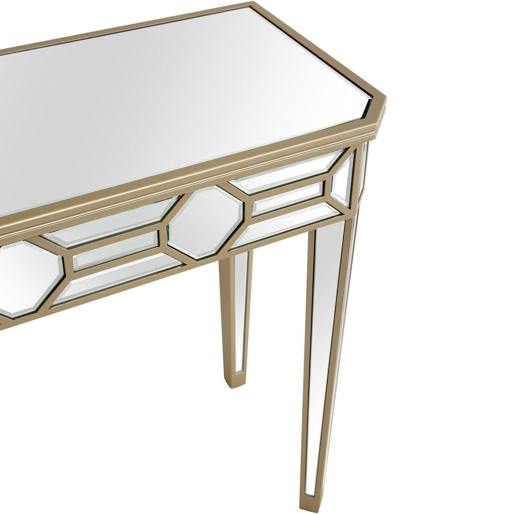 Gold Trimmed Mirrored Console Table