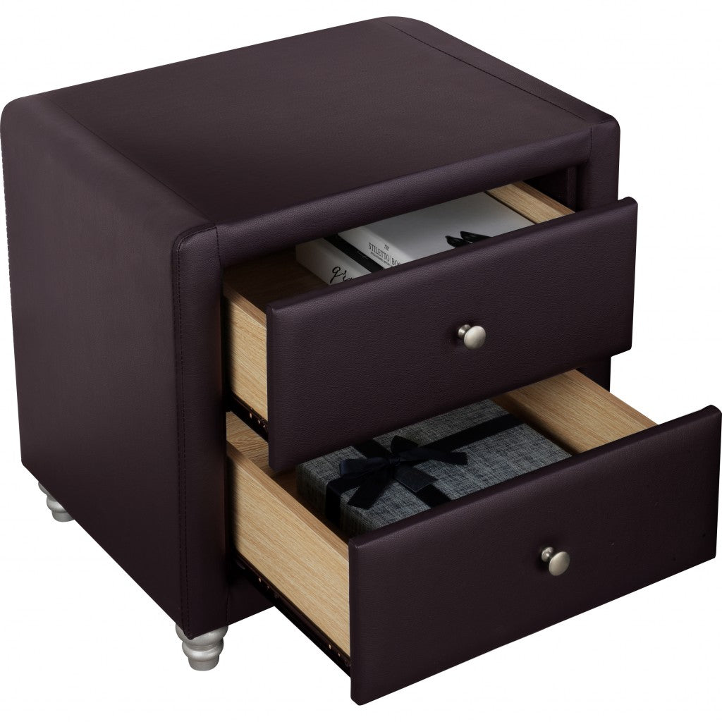 Brown Upholstered 2 Drawer Nightstand