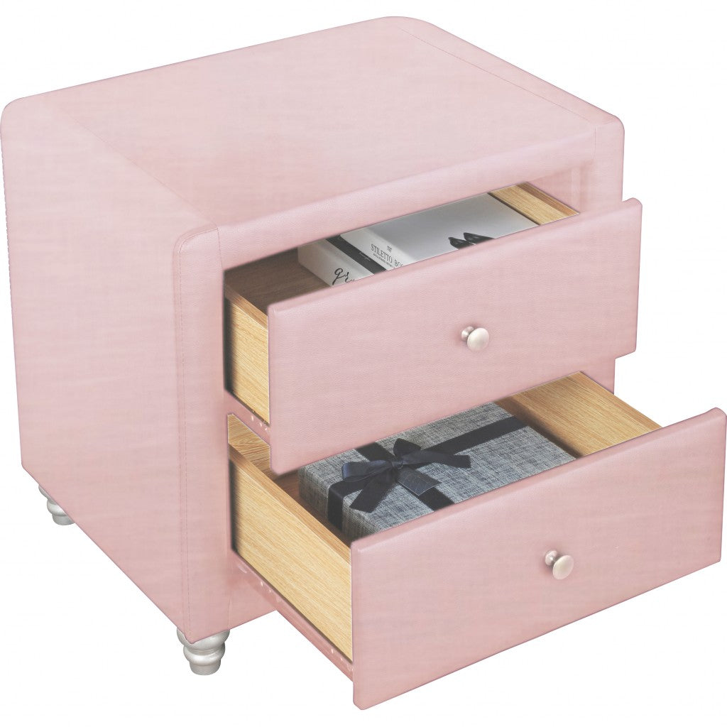 Pink Upholstered 2 Drawer Nightstand