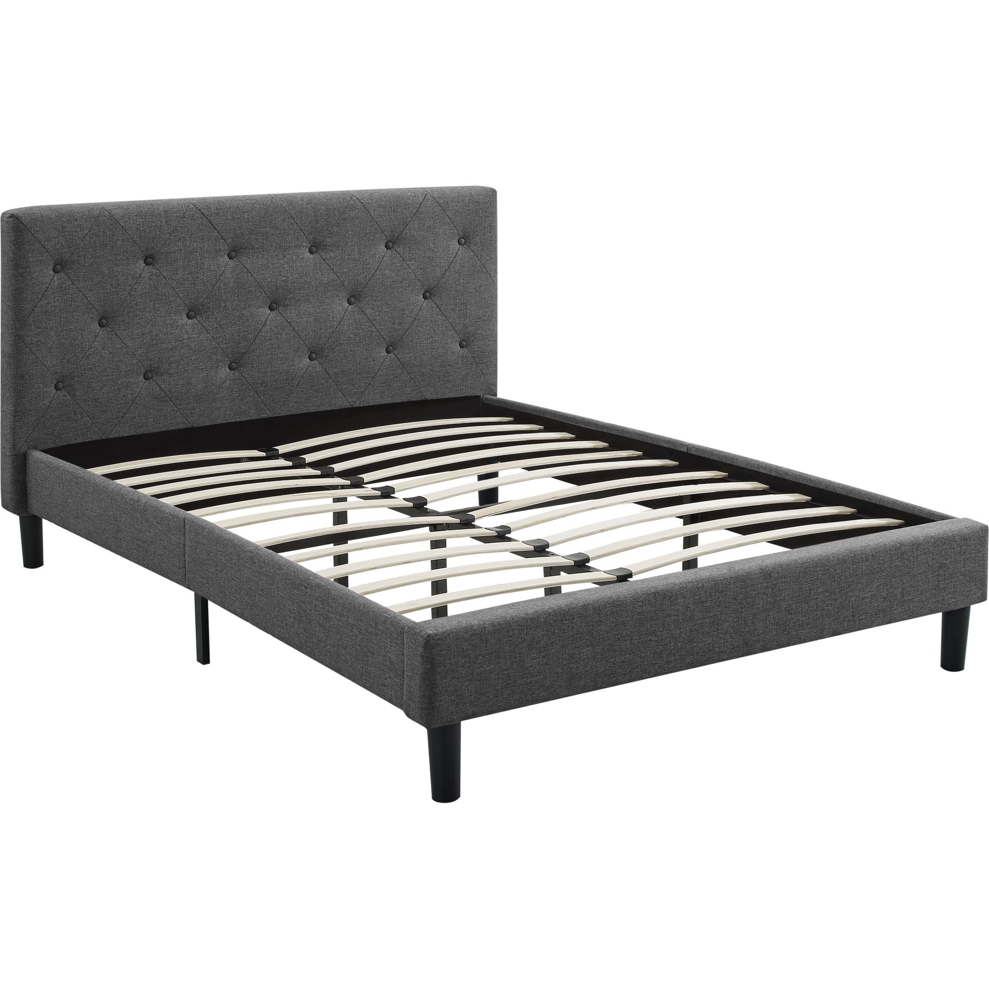 Grey Queen Platform Bed with Two Nightstands