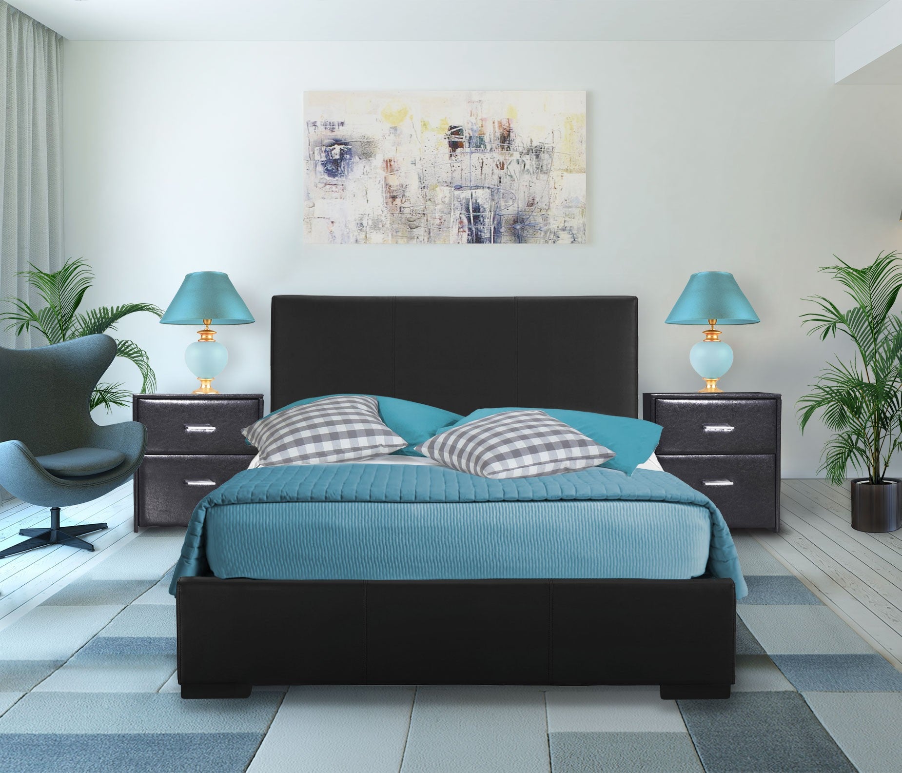 Black Upholstered Twin Platform Bed