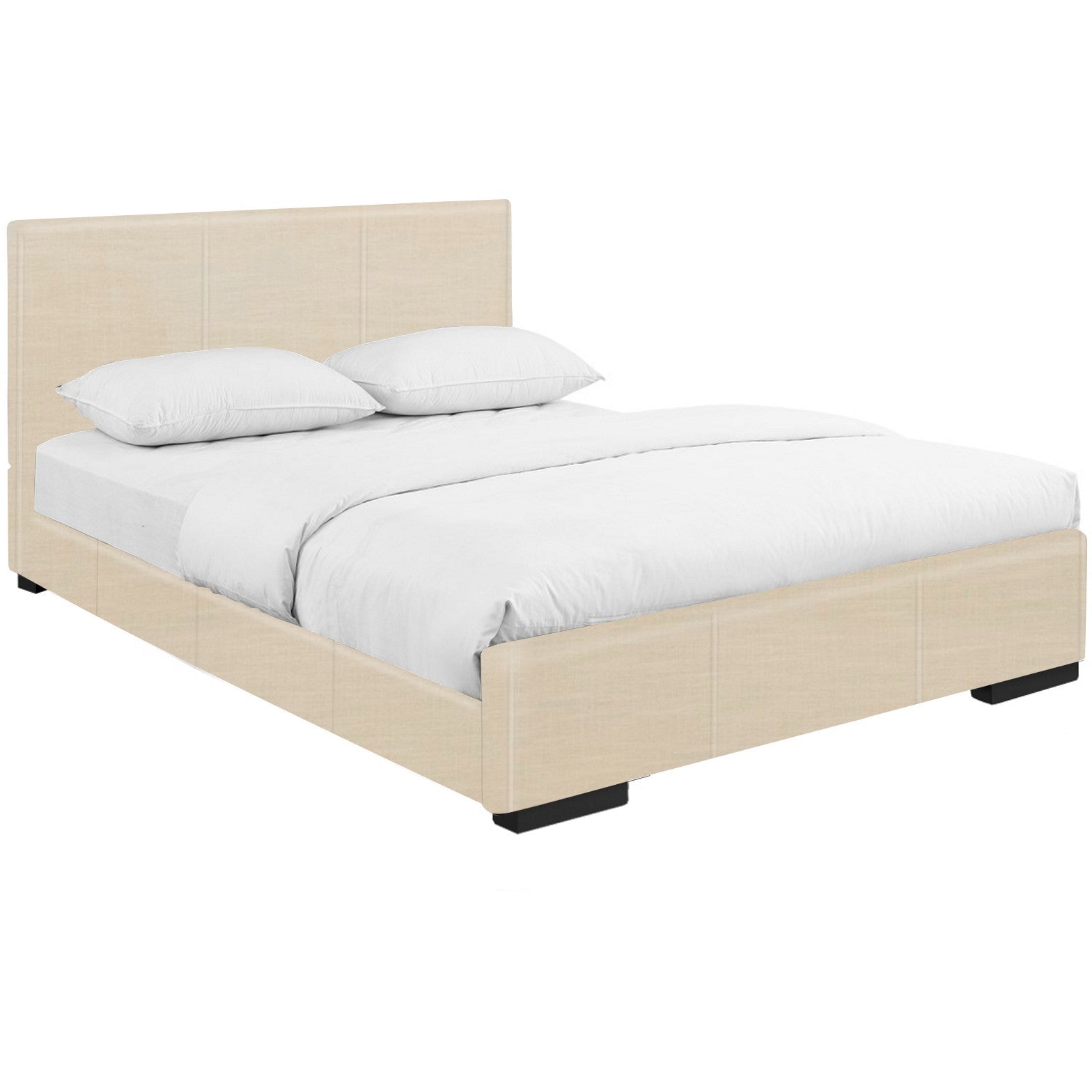 Beige Upholstered Twin Platform Bed