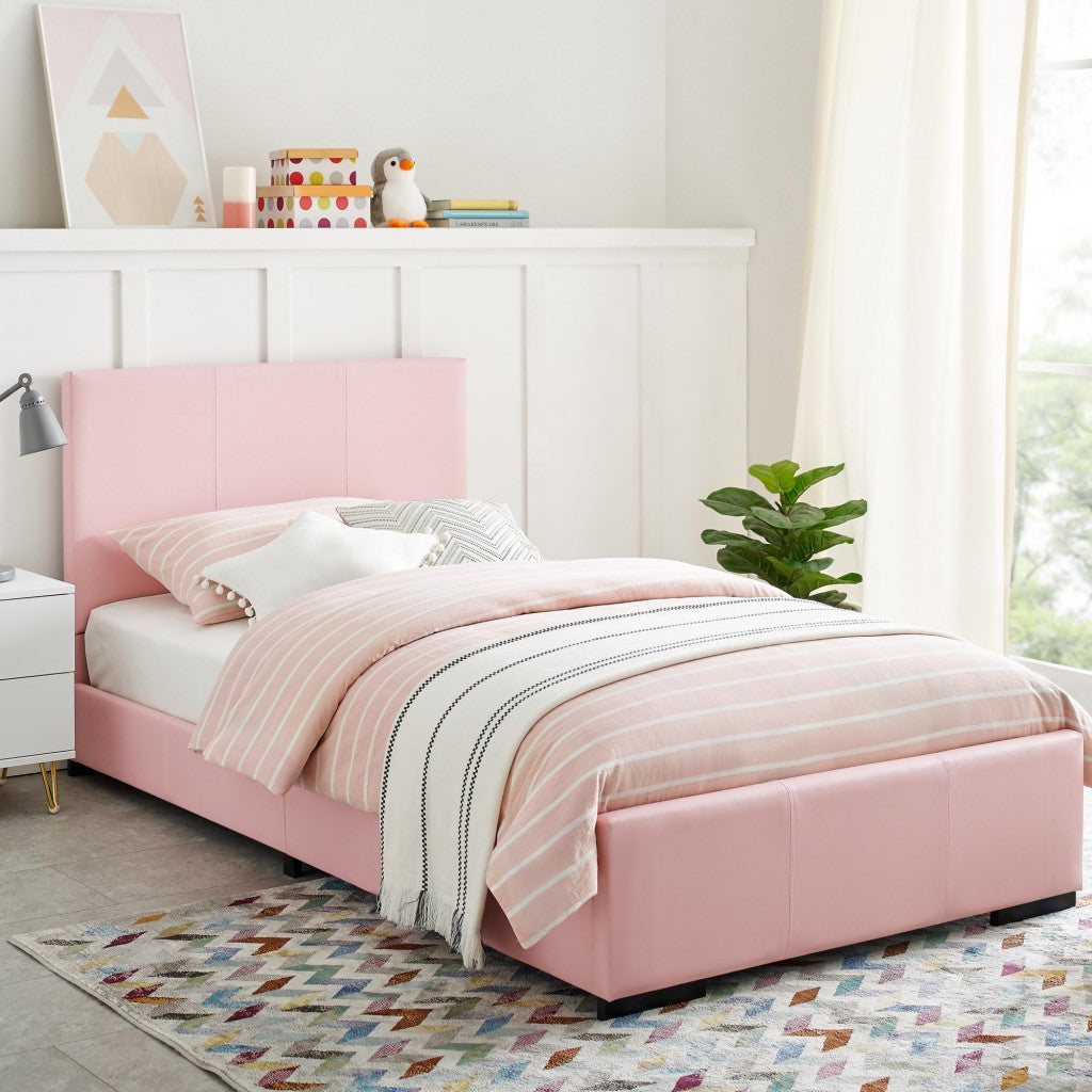 Pink Upholstered Twin Platform Bed