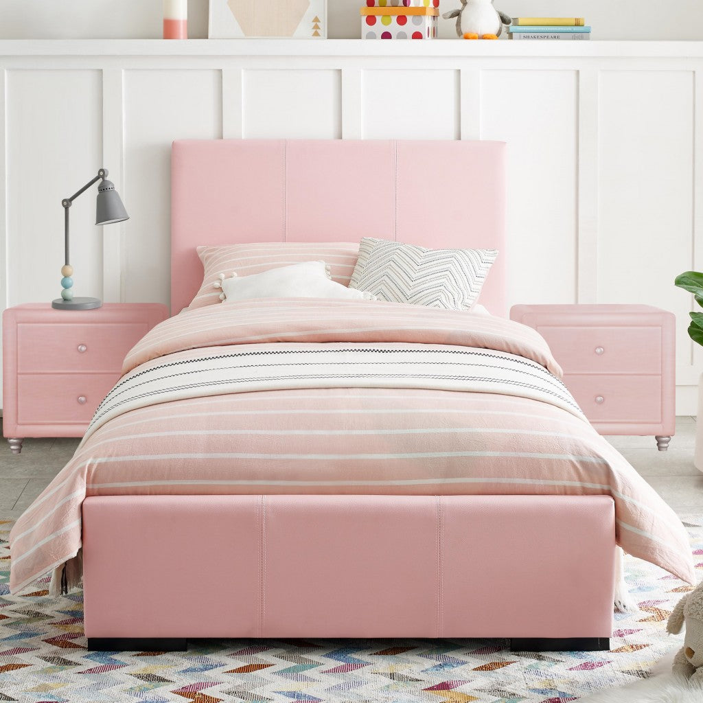 Pink Upholstered Twin Platform Bed