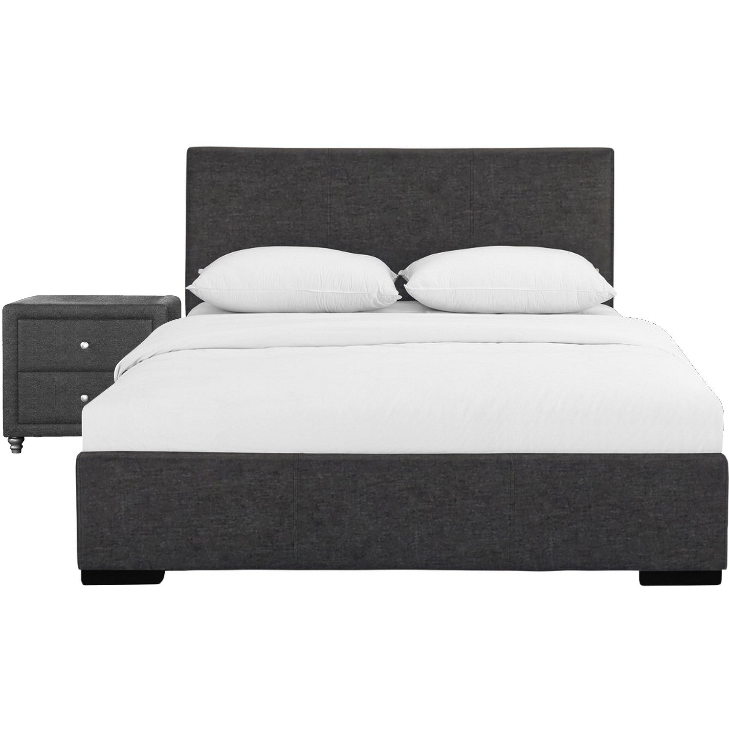 Grey Upholstered Full Platform Bed with Nightstand Default Title