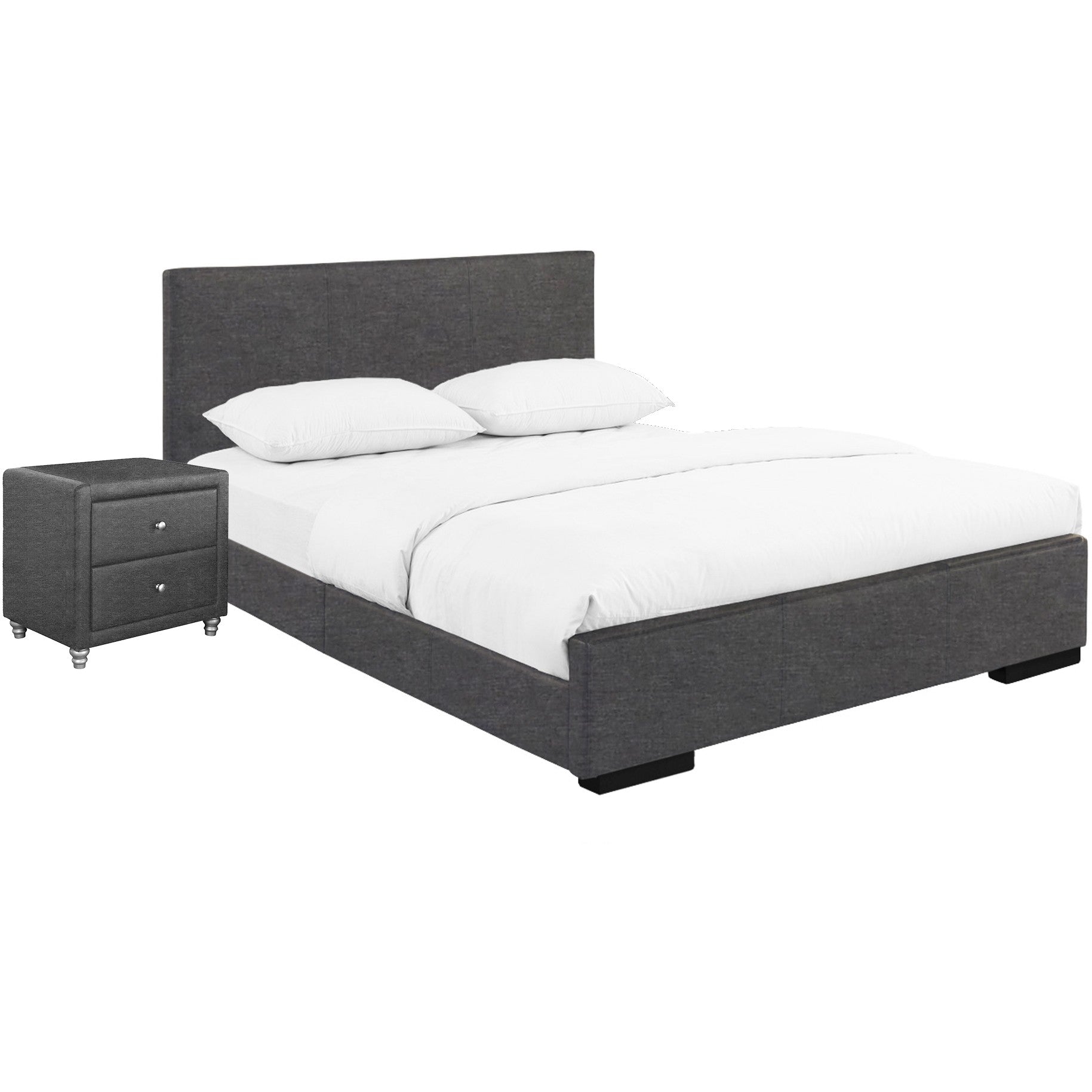 Grey Upholstered Full Platform Bed with Nightstand Default Title