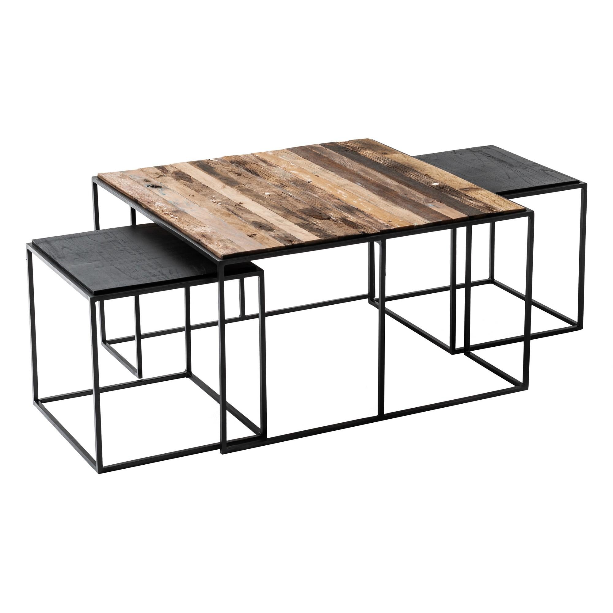 Set of Three Black and Rustic Natural Nesting Tables