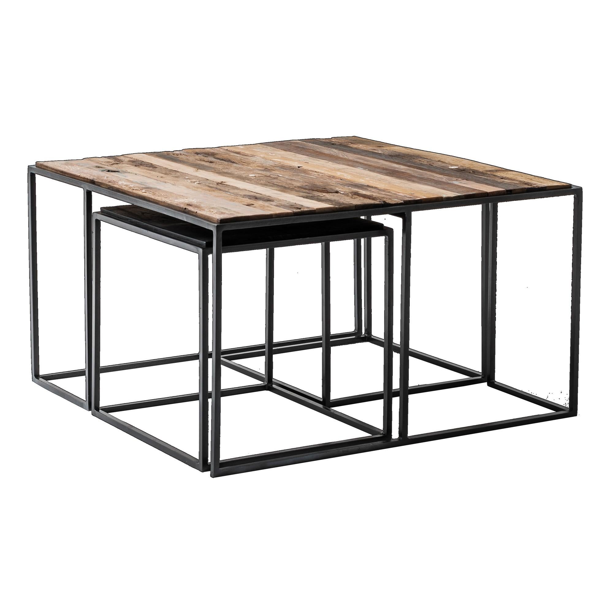 Set of Three Black and Rustic Natural Nesting Tables