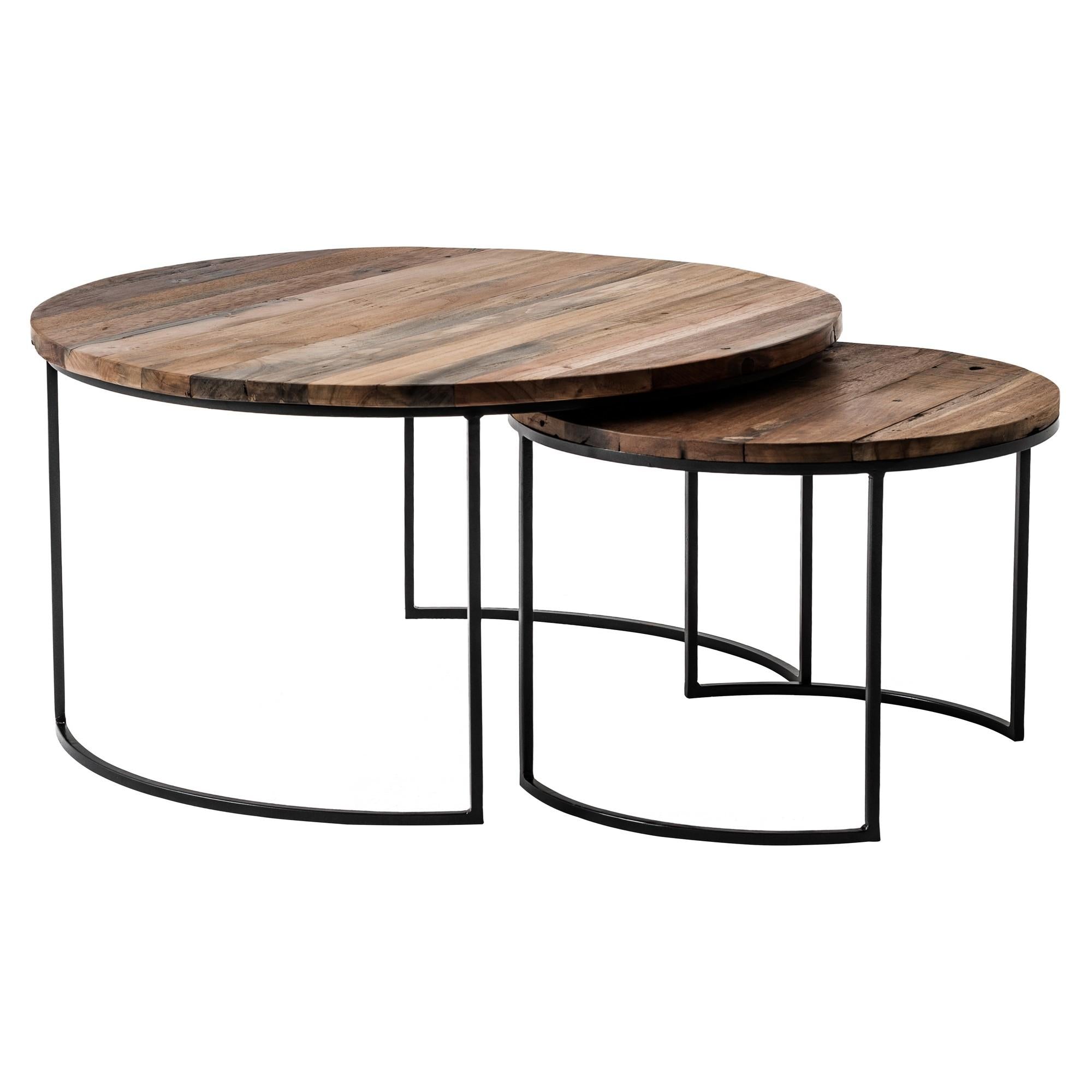 Set of Two Black And Natural Reclaimed Wood  Round Nested Coffee Tables