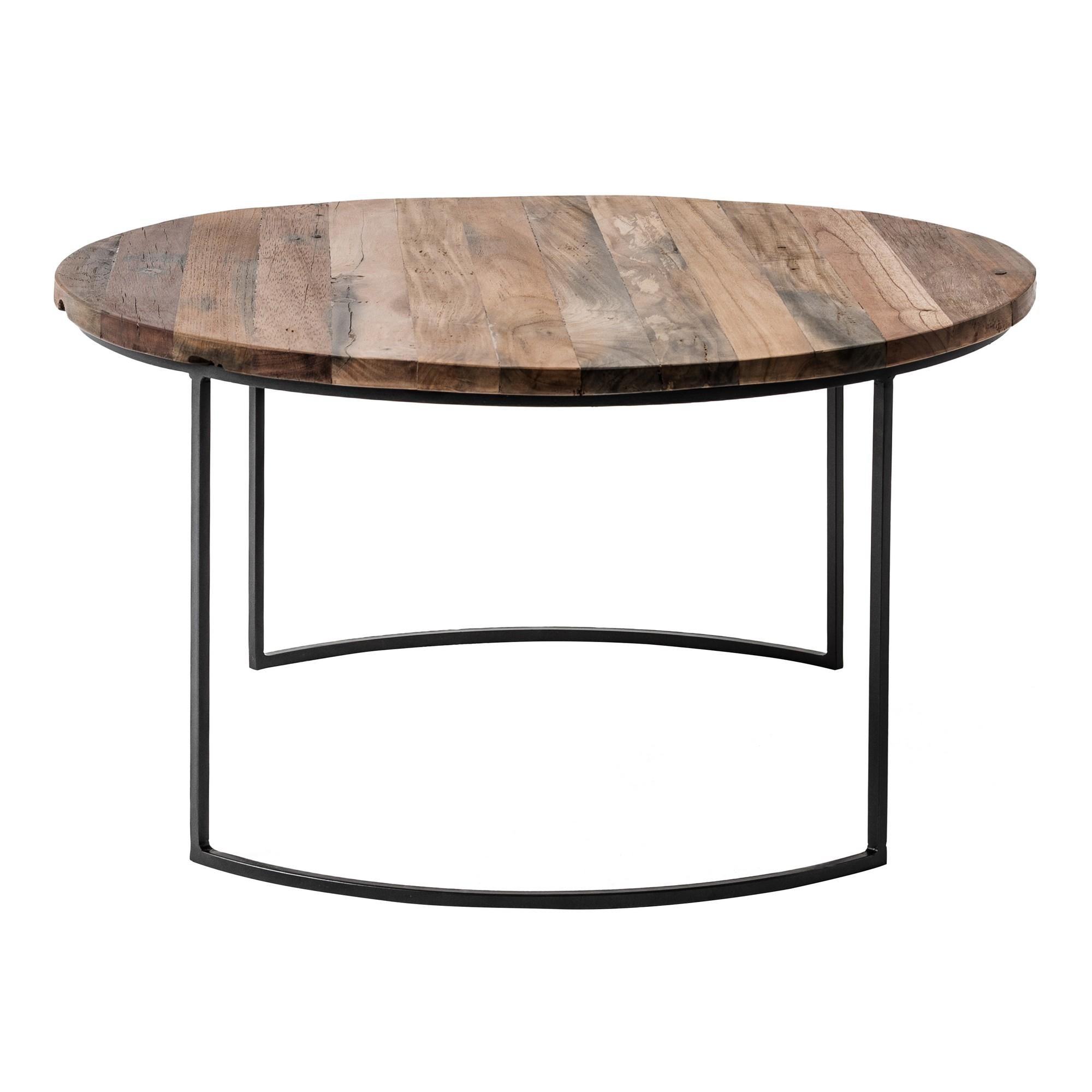 Set of Two Black And Natural Reclaimed Wood  Round Nested Coffee Tables