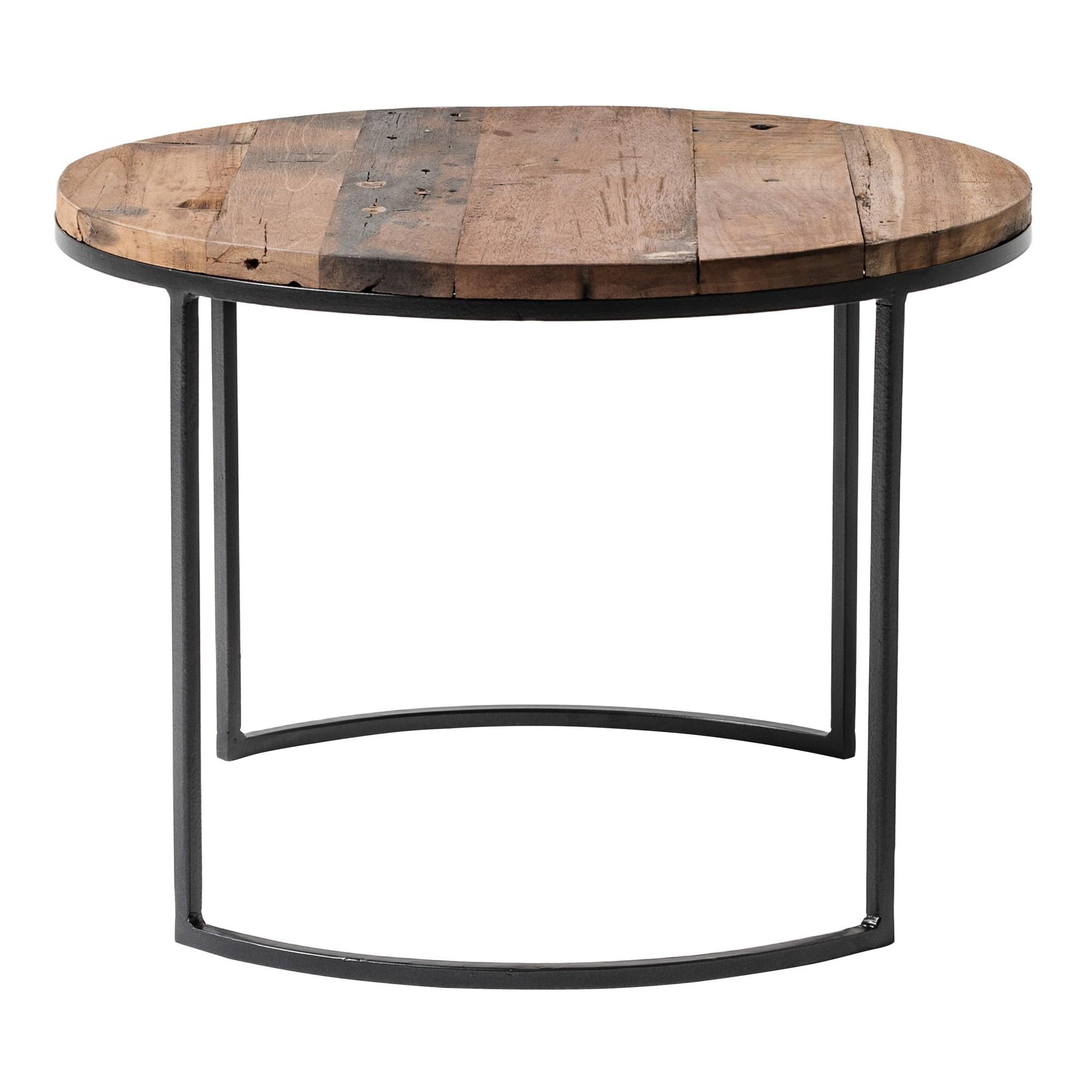 Set of Two Black And Natural Reclaimed Wood  Round Nested Coffee Tables