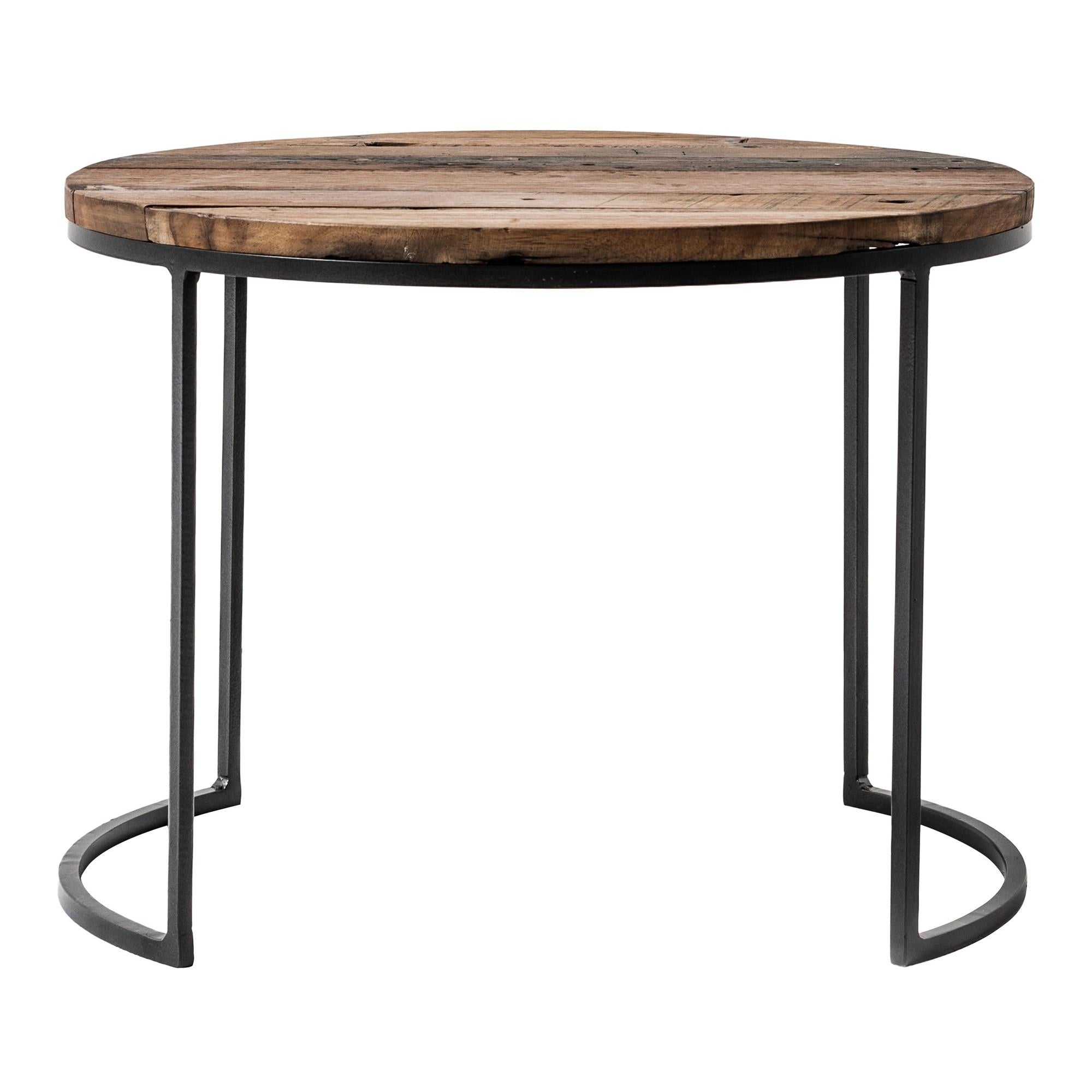 Set of Two Black And Natural Reclaimed Wood  Round Nested Coffee Tables