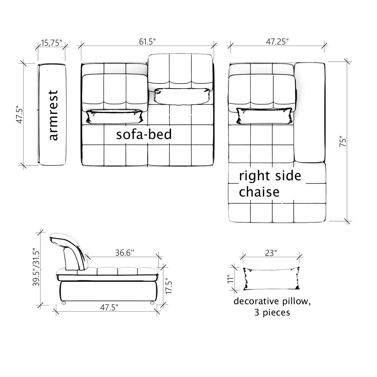 Mod Gray Two Piece Left Sectional Sofa with Storage and Sleeper