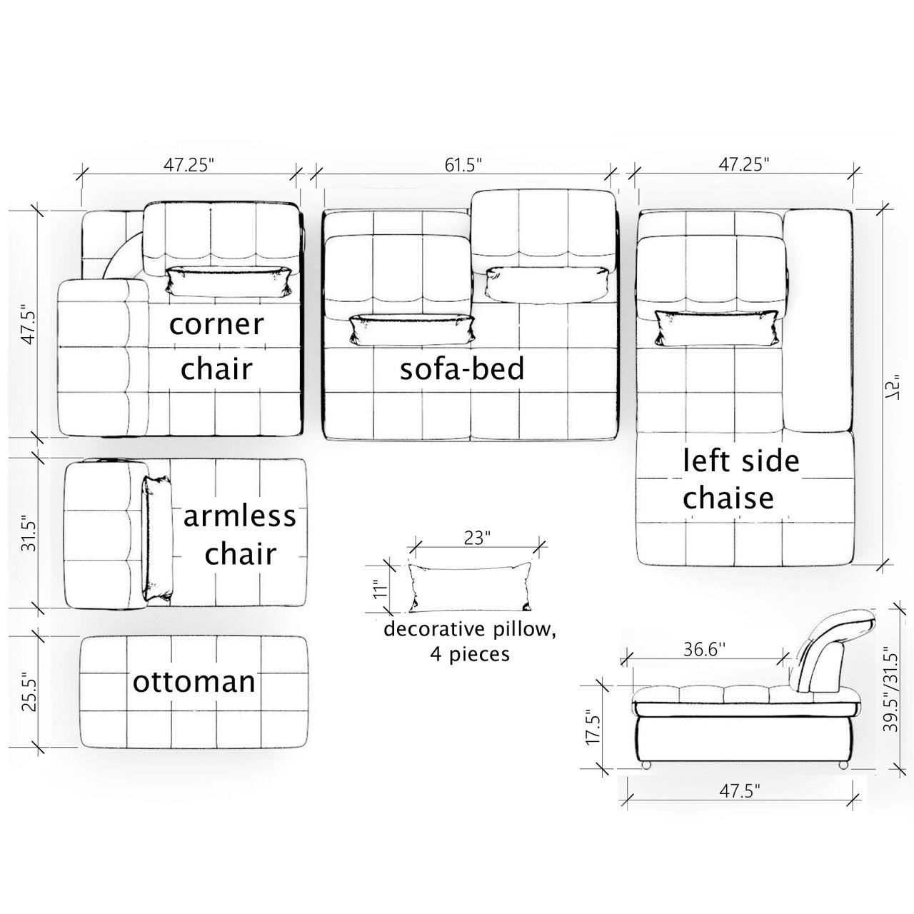 Mod Gray Five Piece Right Sectional Sofa with Storage and Sleeper