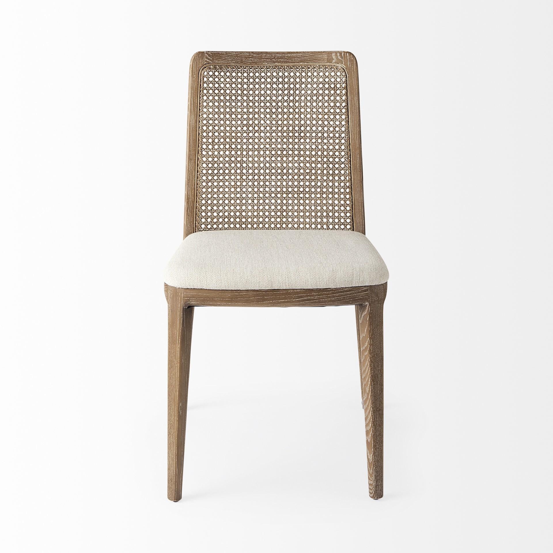 Light Natural and Cream Uholstery and Cane Armless Dining Chair