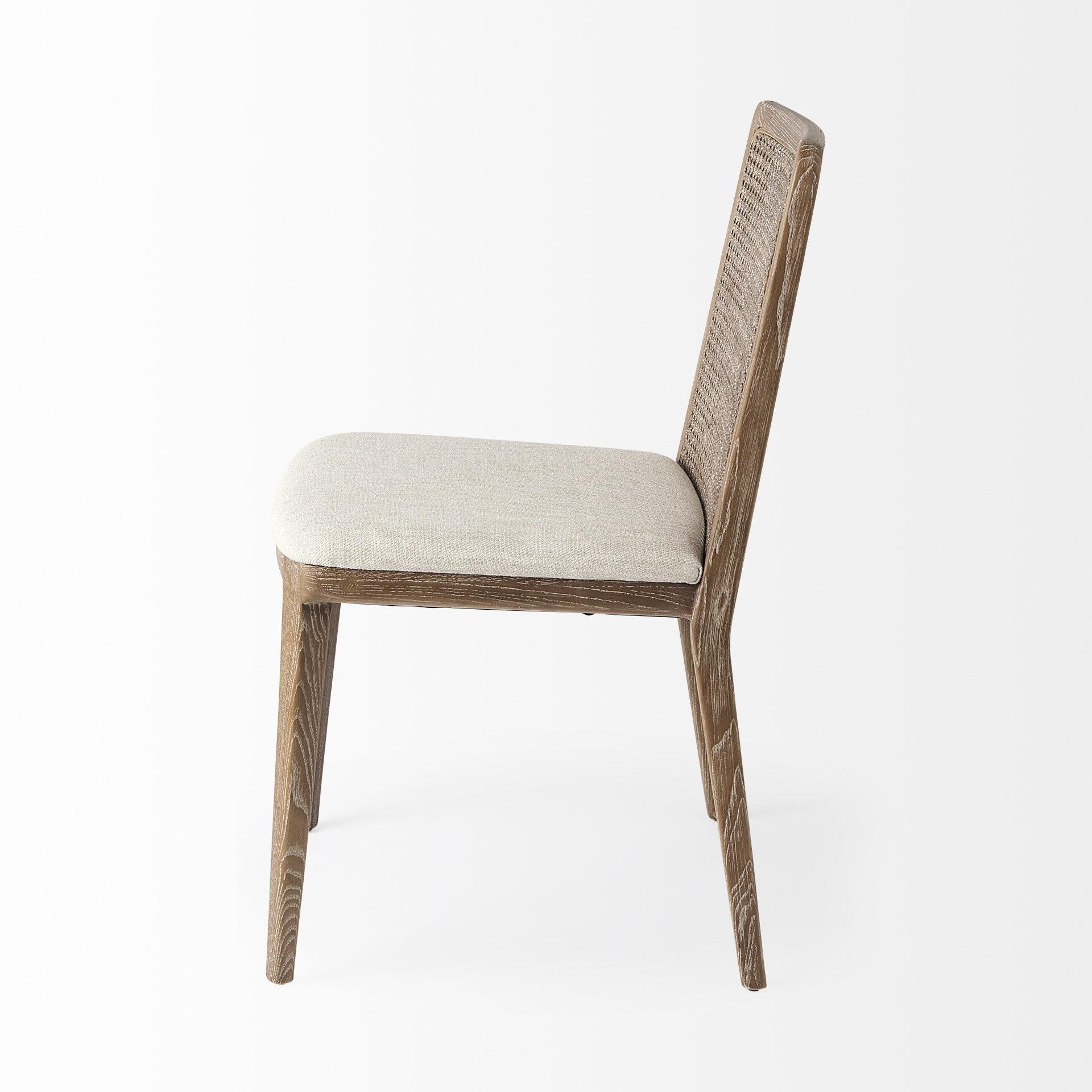 Light Natural and Cream Uholstery and Cane Armless Dining Chair