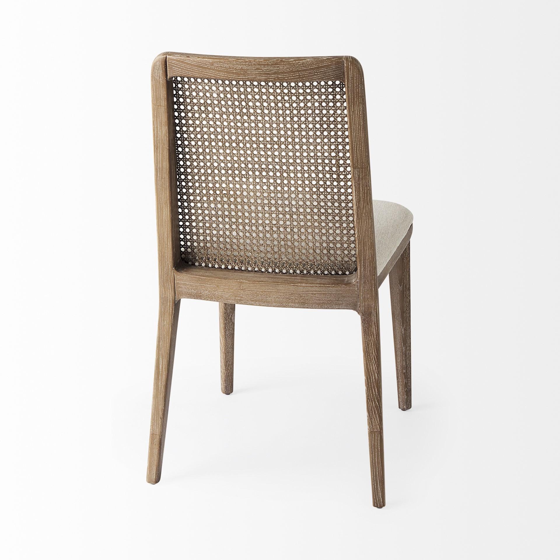 Light Natural and Cream Uholstery and Cane Armless Dining Chair