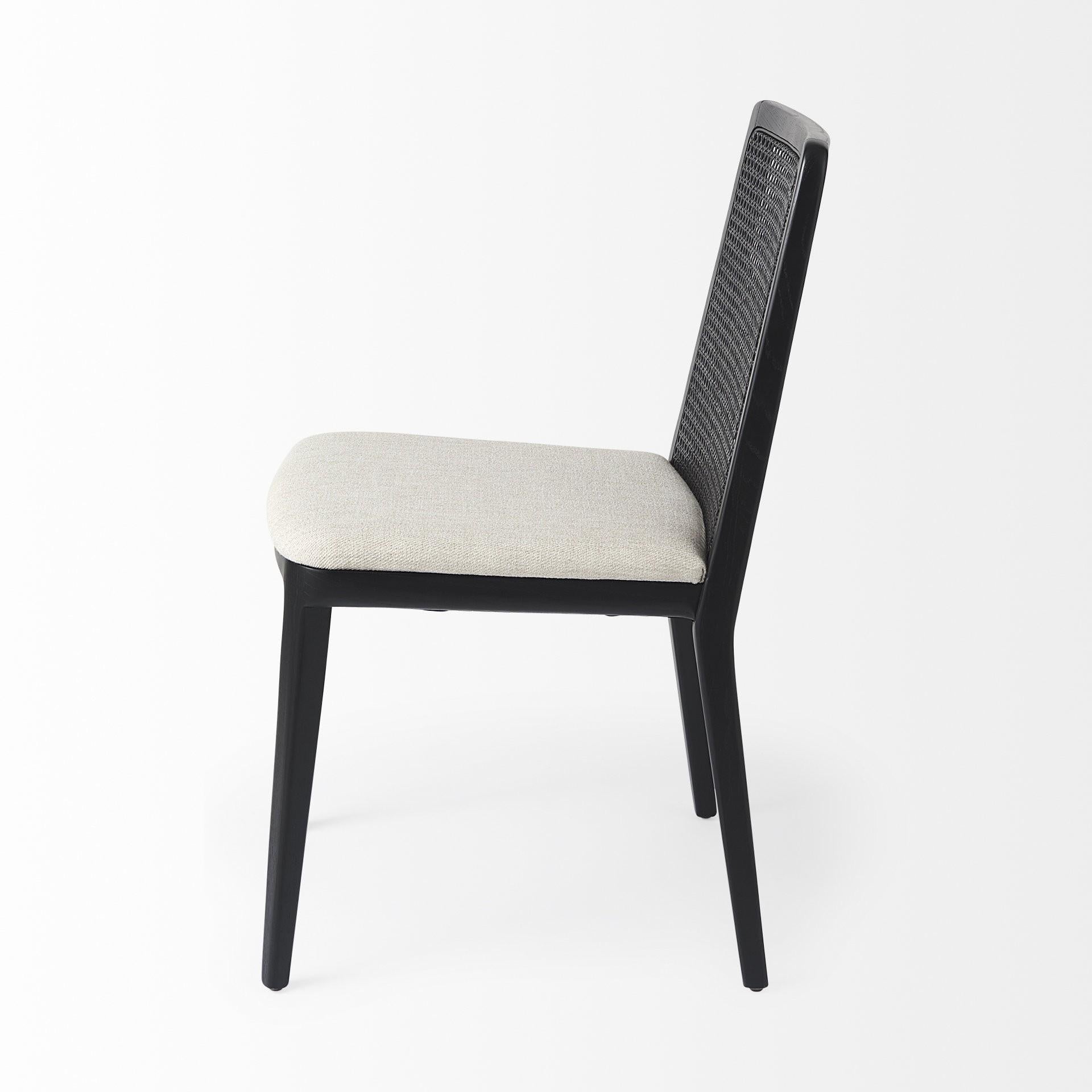 Black and Cream Uholstery and Cane Armless Dining Chair