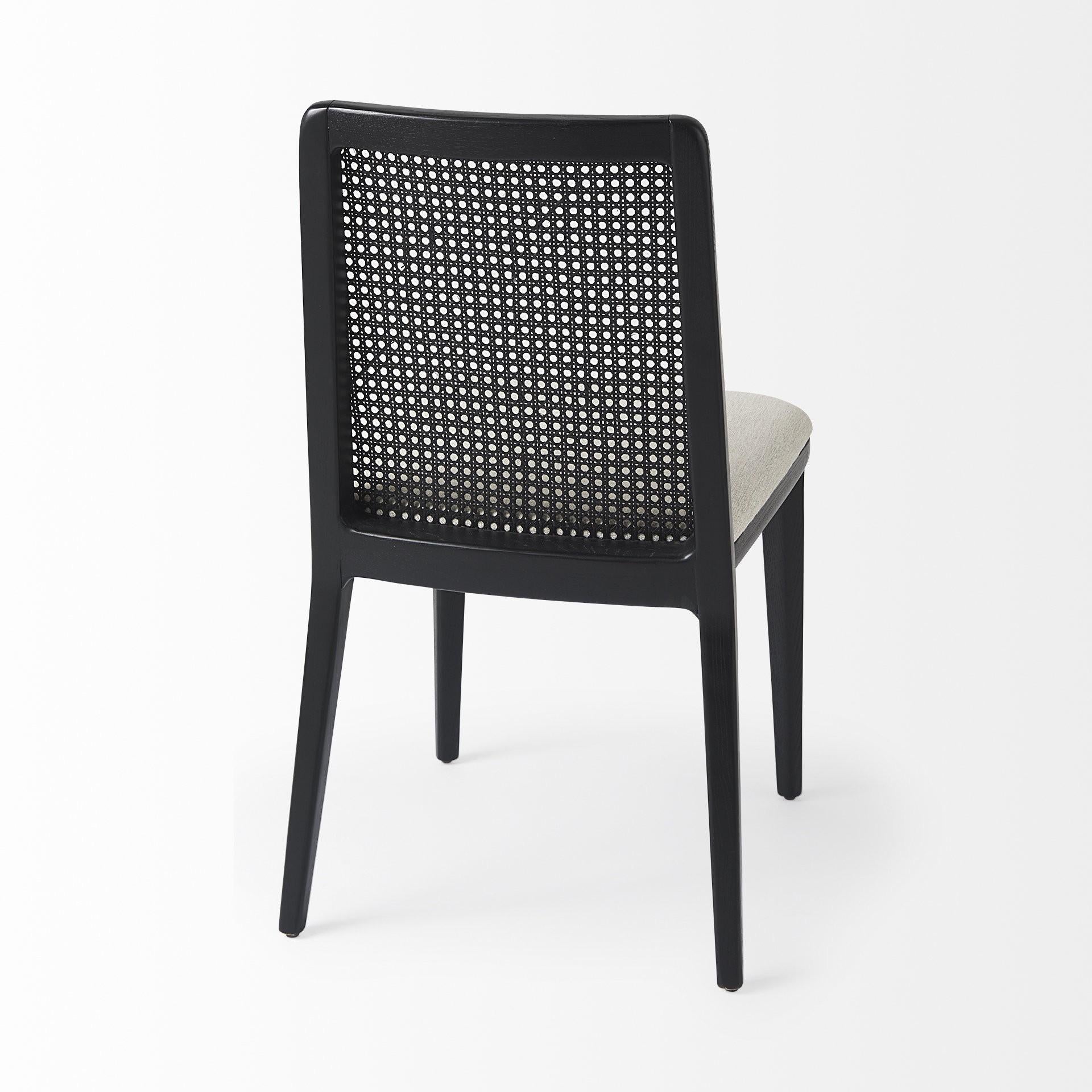 Black and Cream Uholstery and Cane Armless Dining Chair