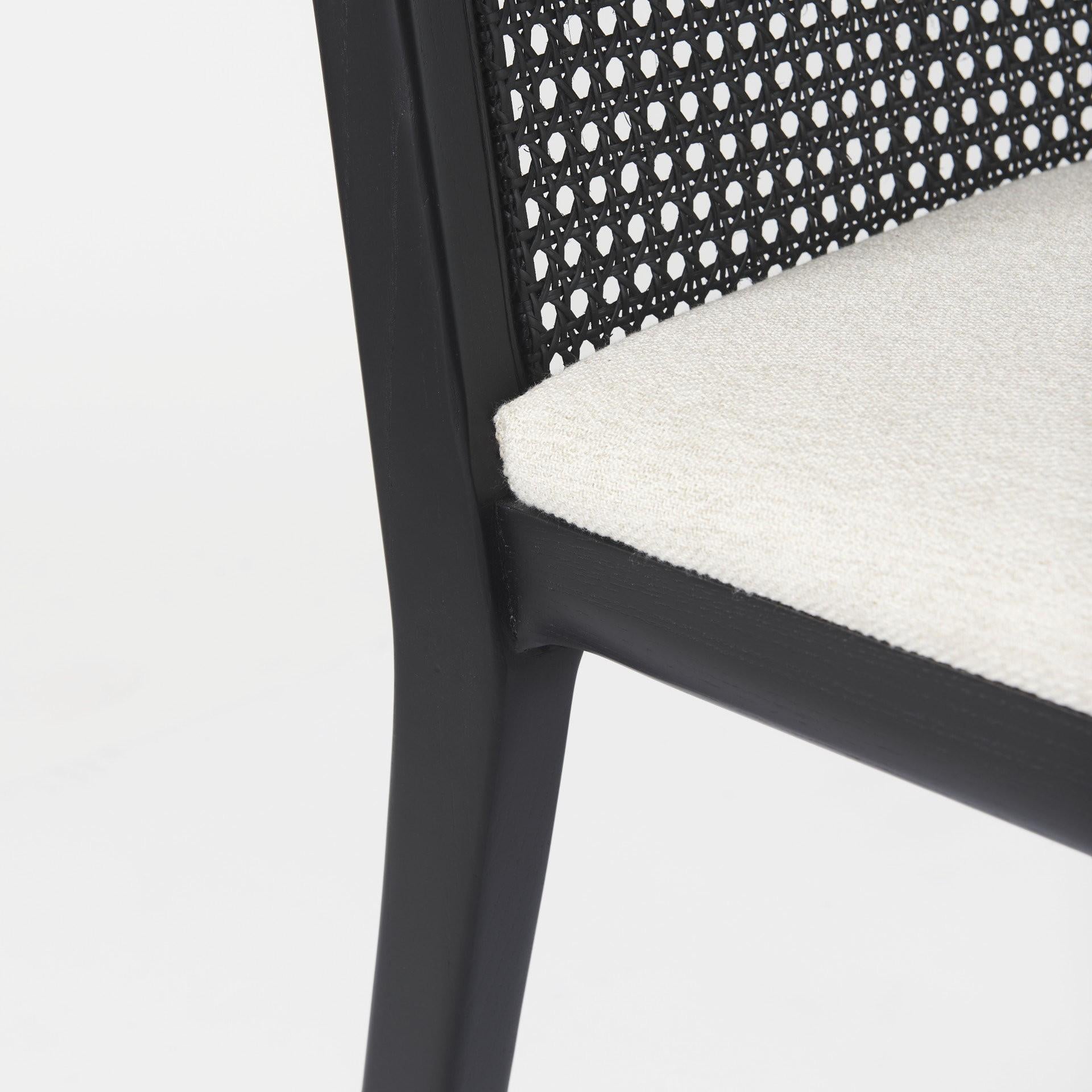 Black and Cream Uholstery and Cane Armless Dining Chair