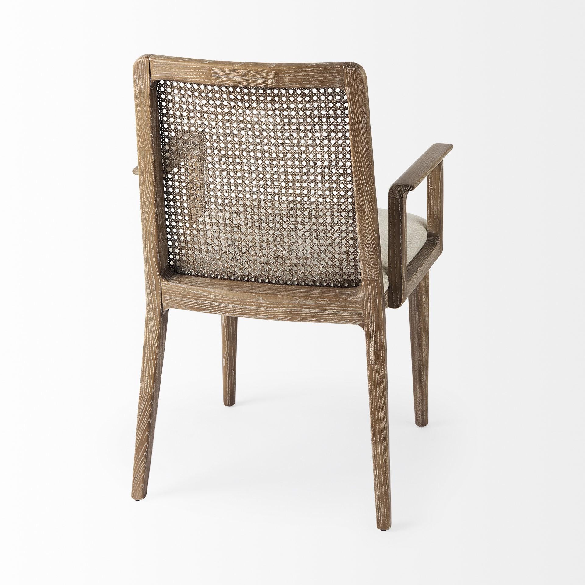 Light Natural and Cream Uholstery and Cane Dining Armchair