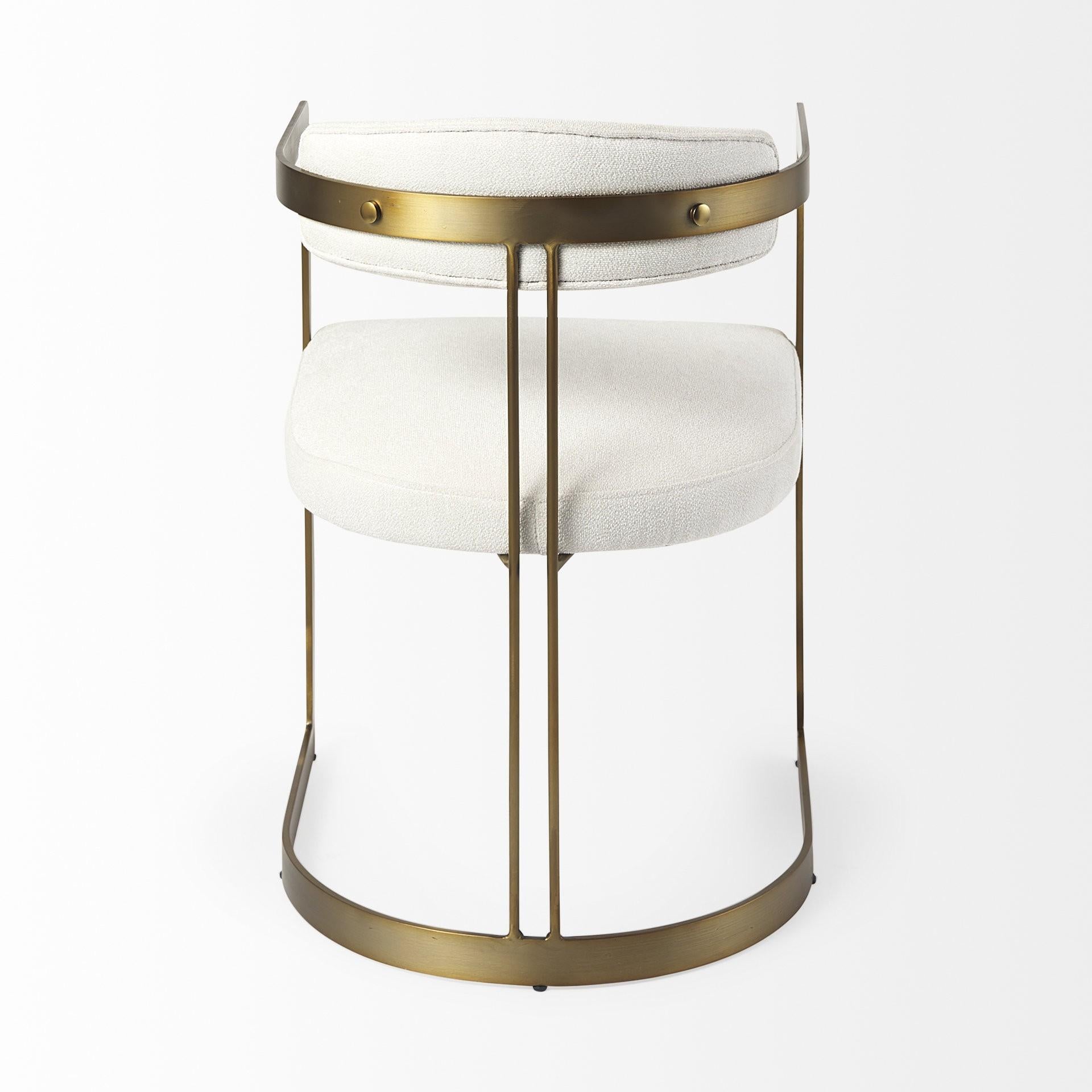 Curvy Gold and White Upholstered Dining Armchair