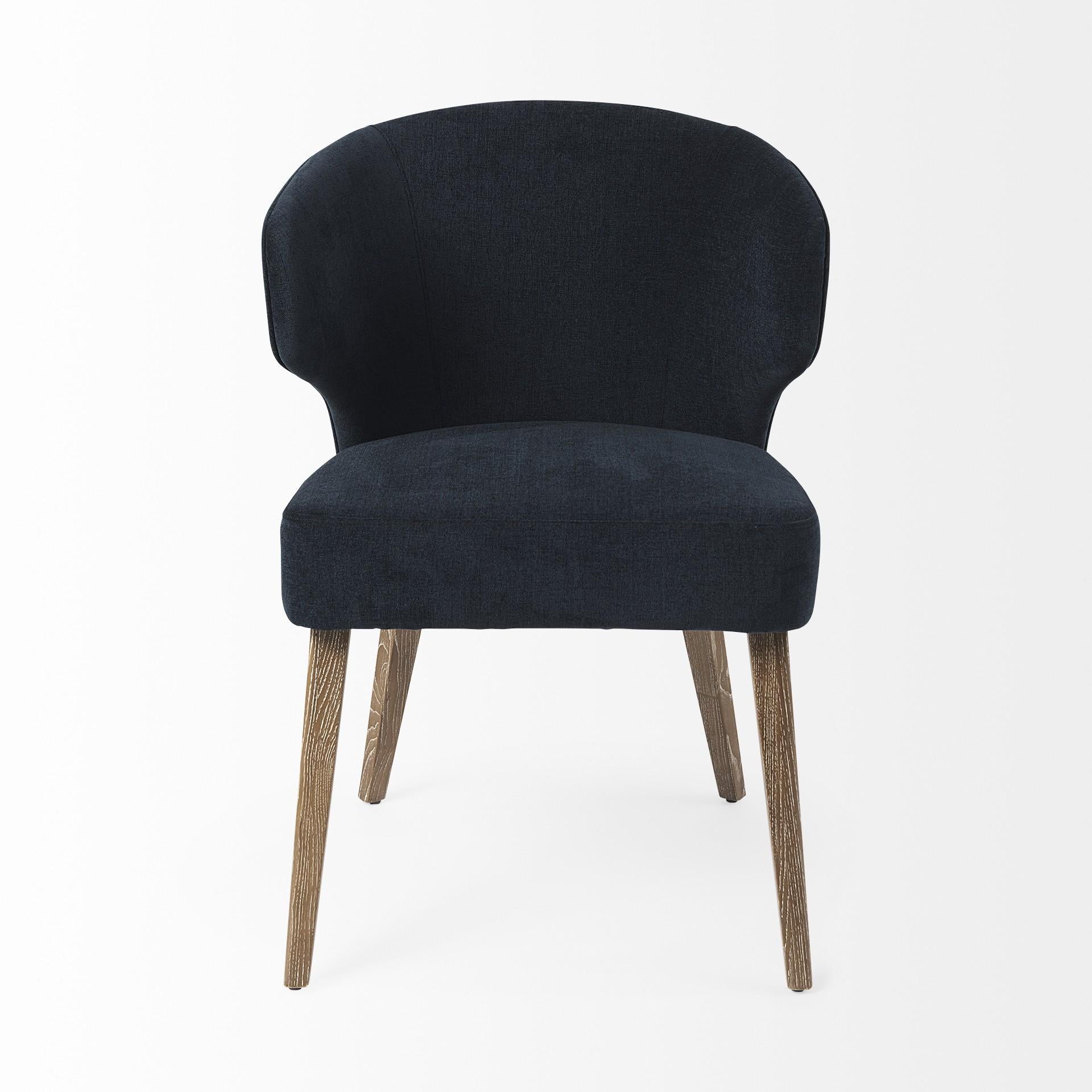 Dark Navy and Brown Mid Century Wingback Dining Chair