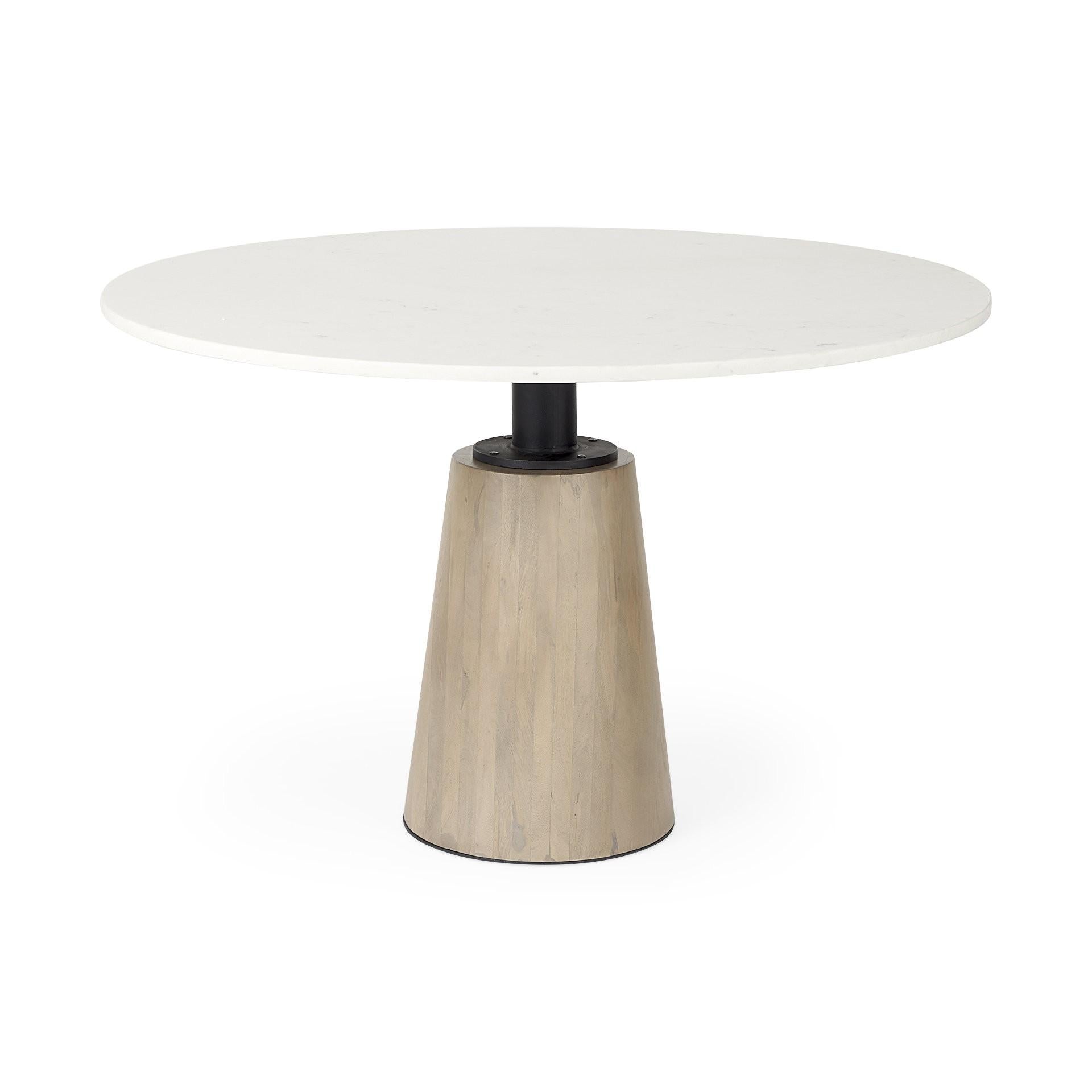 White Marble Mod Pedestal Dining Table