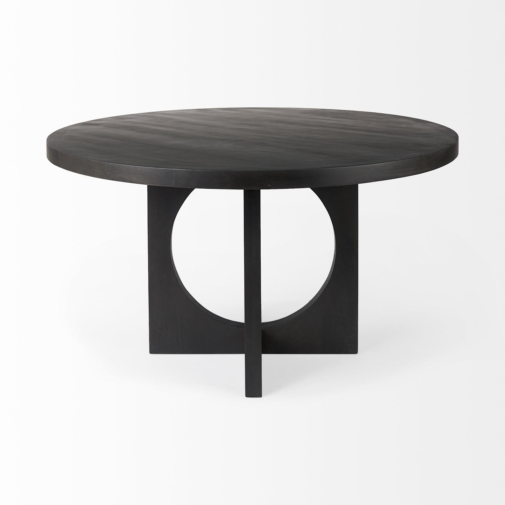 Black Wood Round Geometric Dining Table