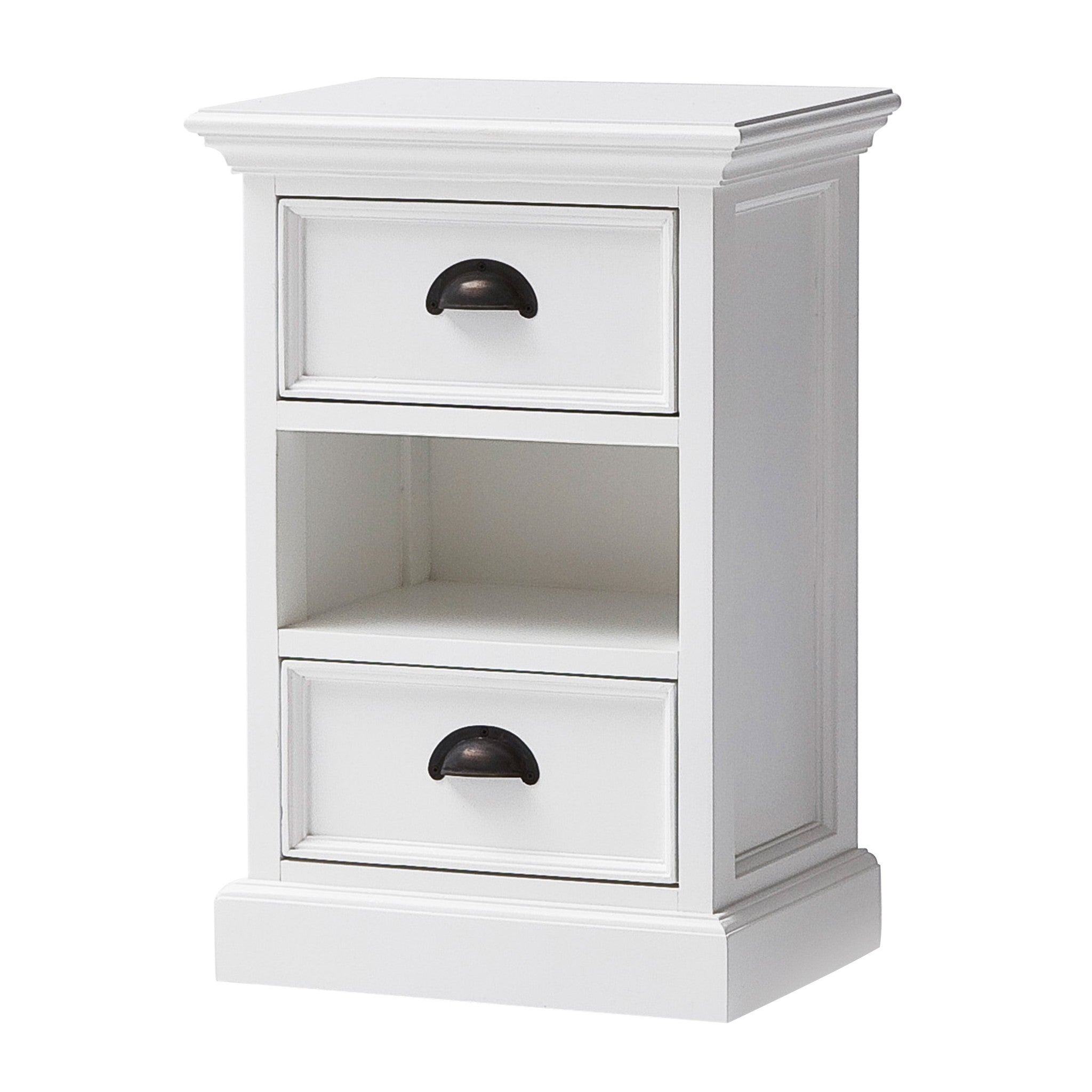 Classic White Two Drawer Nightstand Unit with Basket