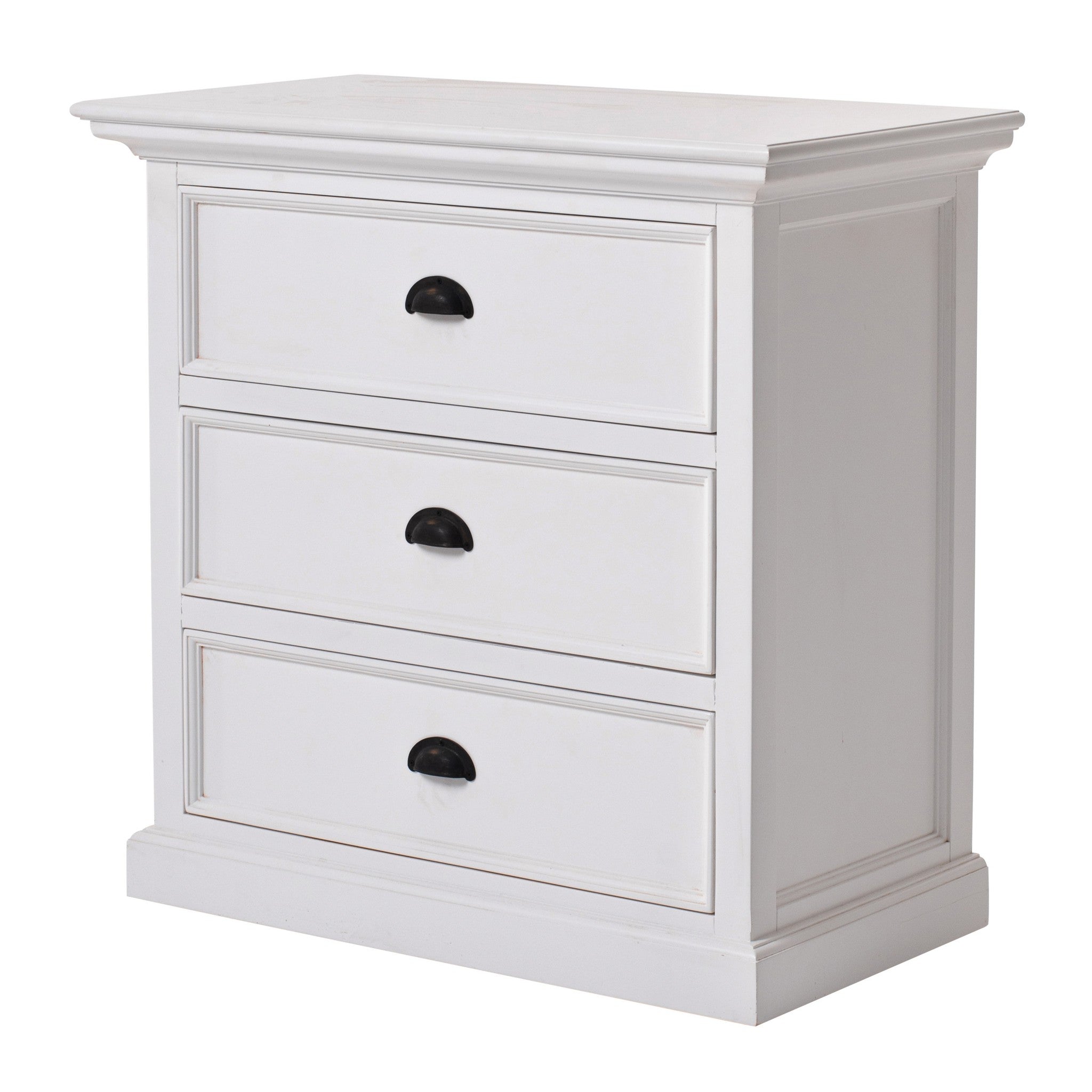 Classic White Large Three Drawer Nightstand