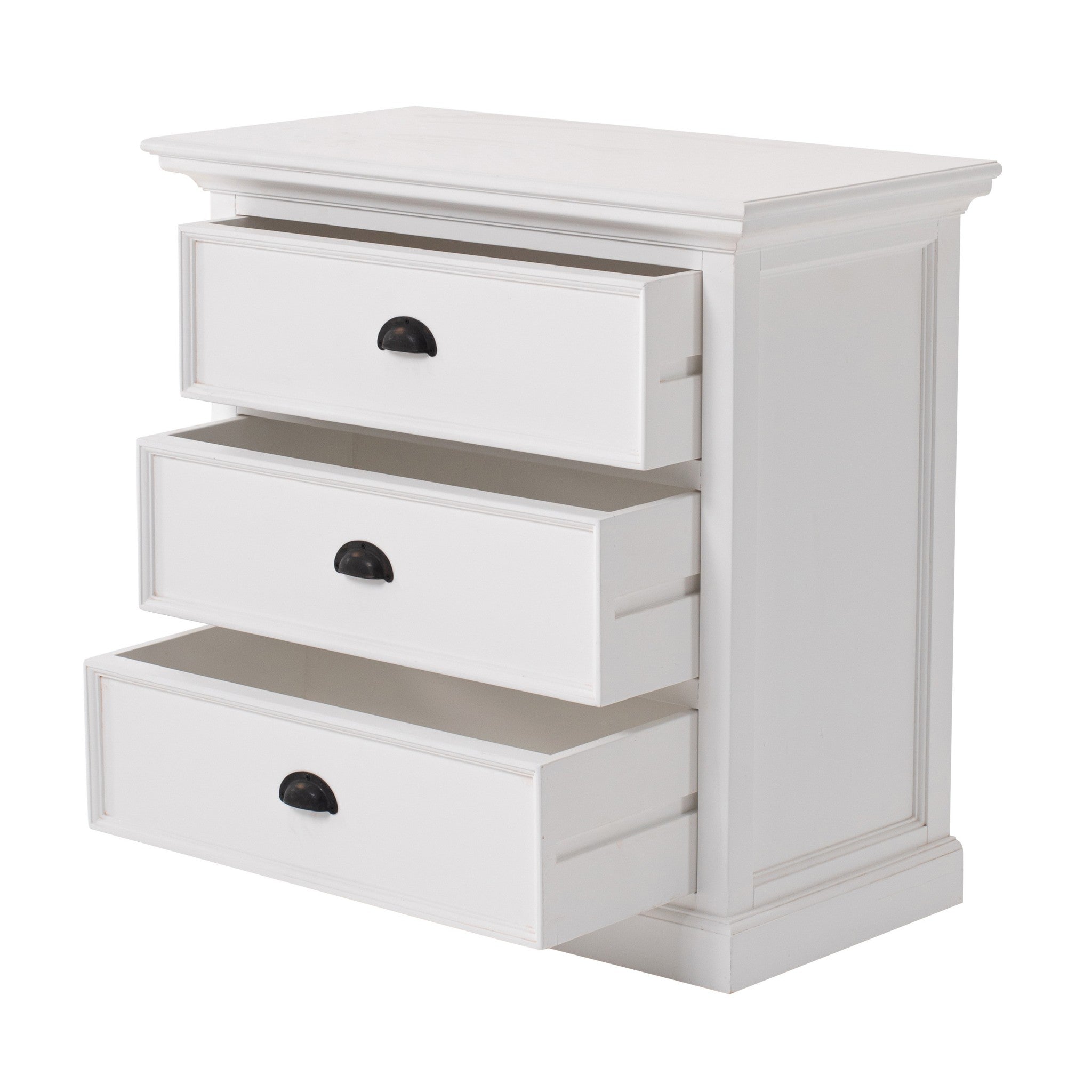 Classic White Large Three Drawer Nightstand