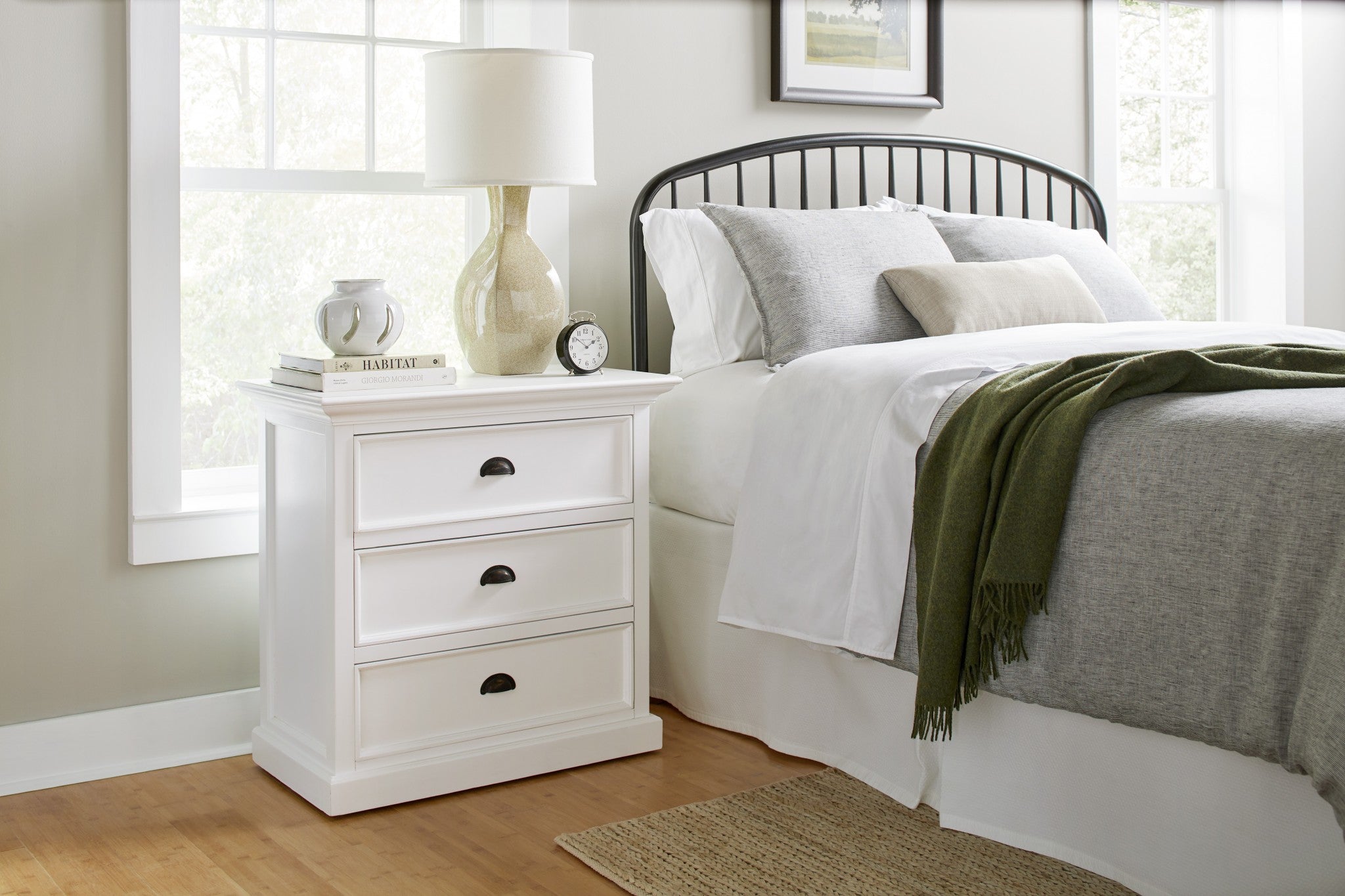 Classic White Large Three Drawer Nightstand