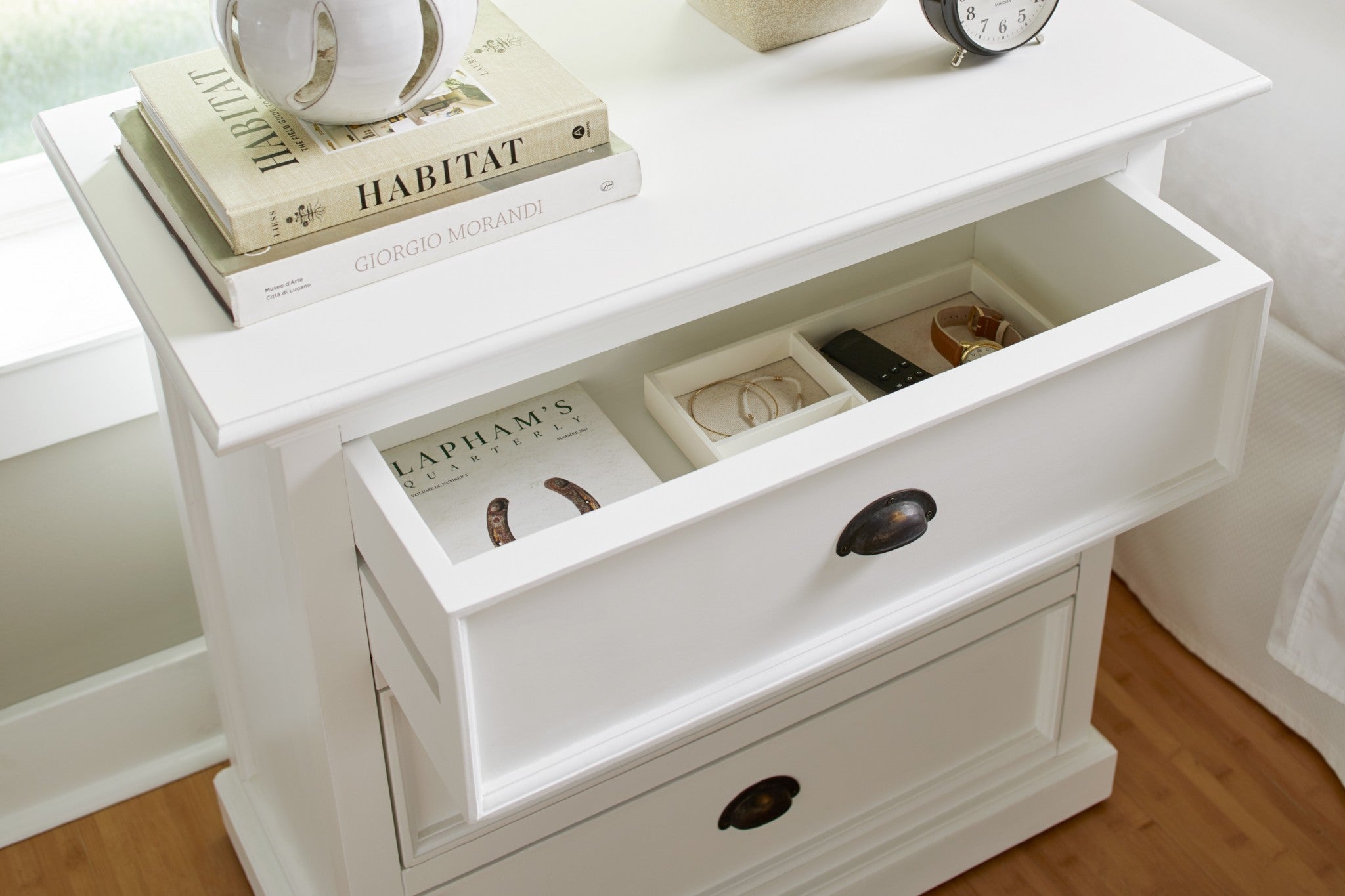 Classic White Large Three Drawer Nightstand