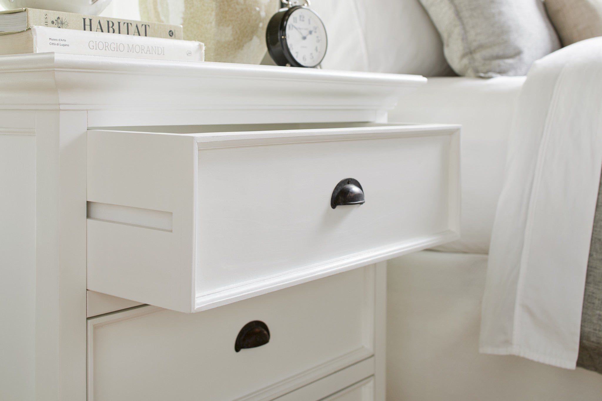 Classic White Large Three Drawer Nightstand