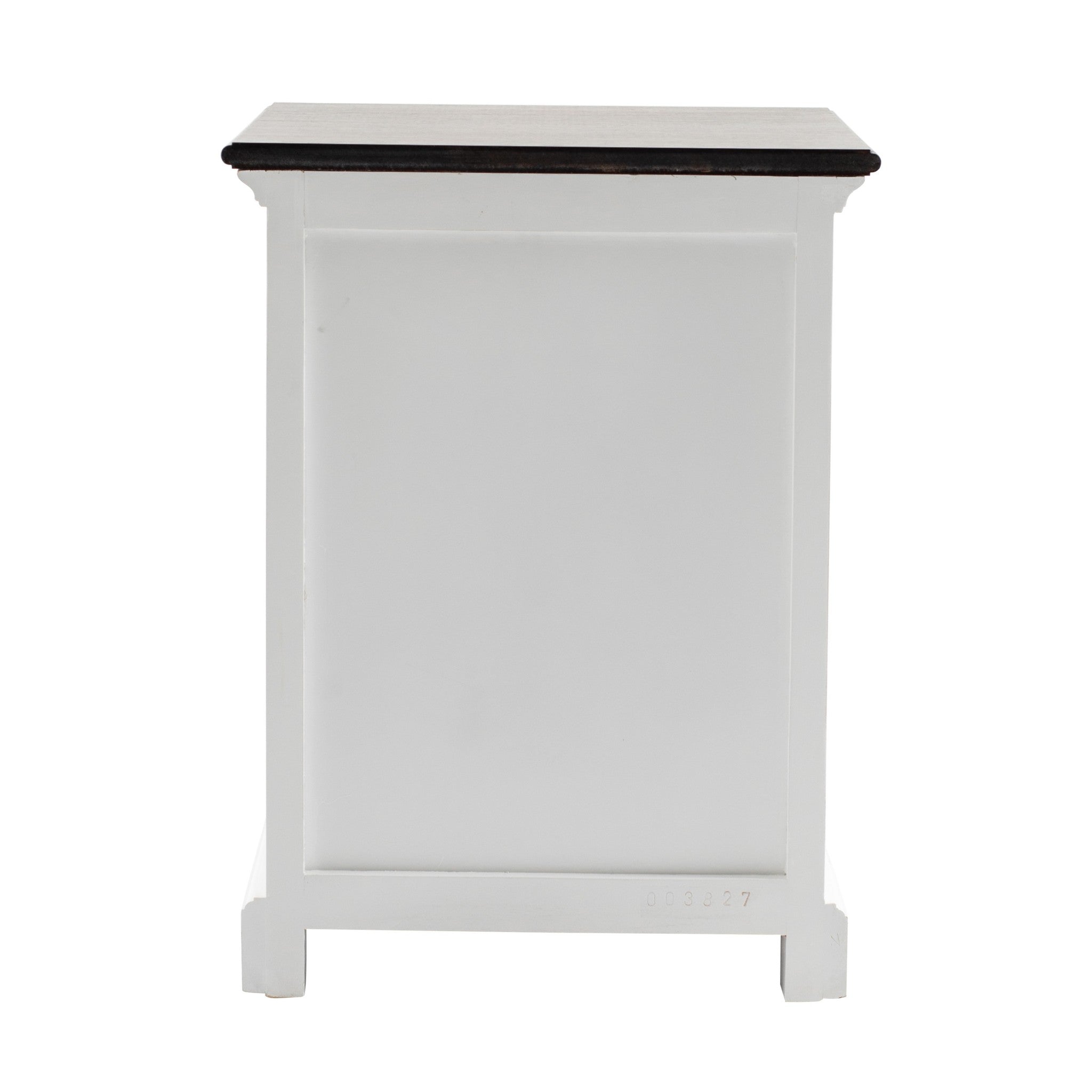 Distressed White and Deep Brown Three Drawer Nightstand