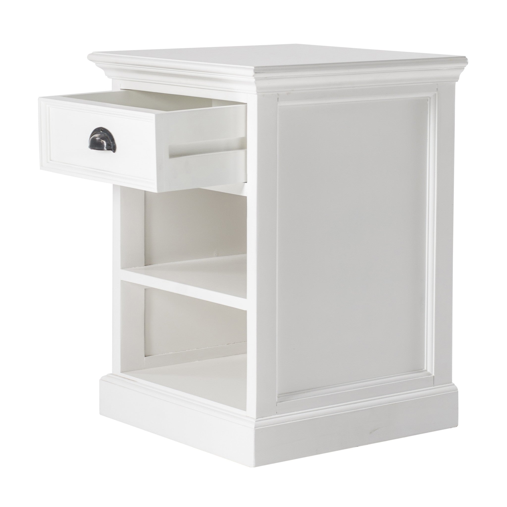 Classic White Nightstand With Shelves