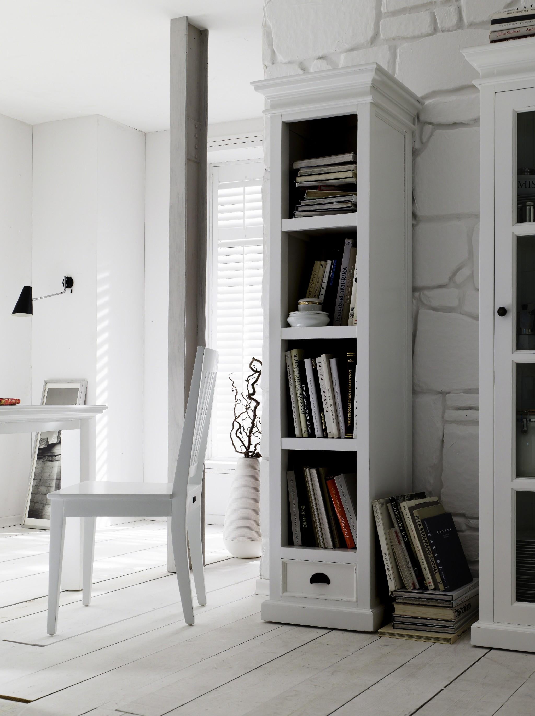 Classic White Bookshelf with Drawer