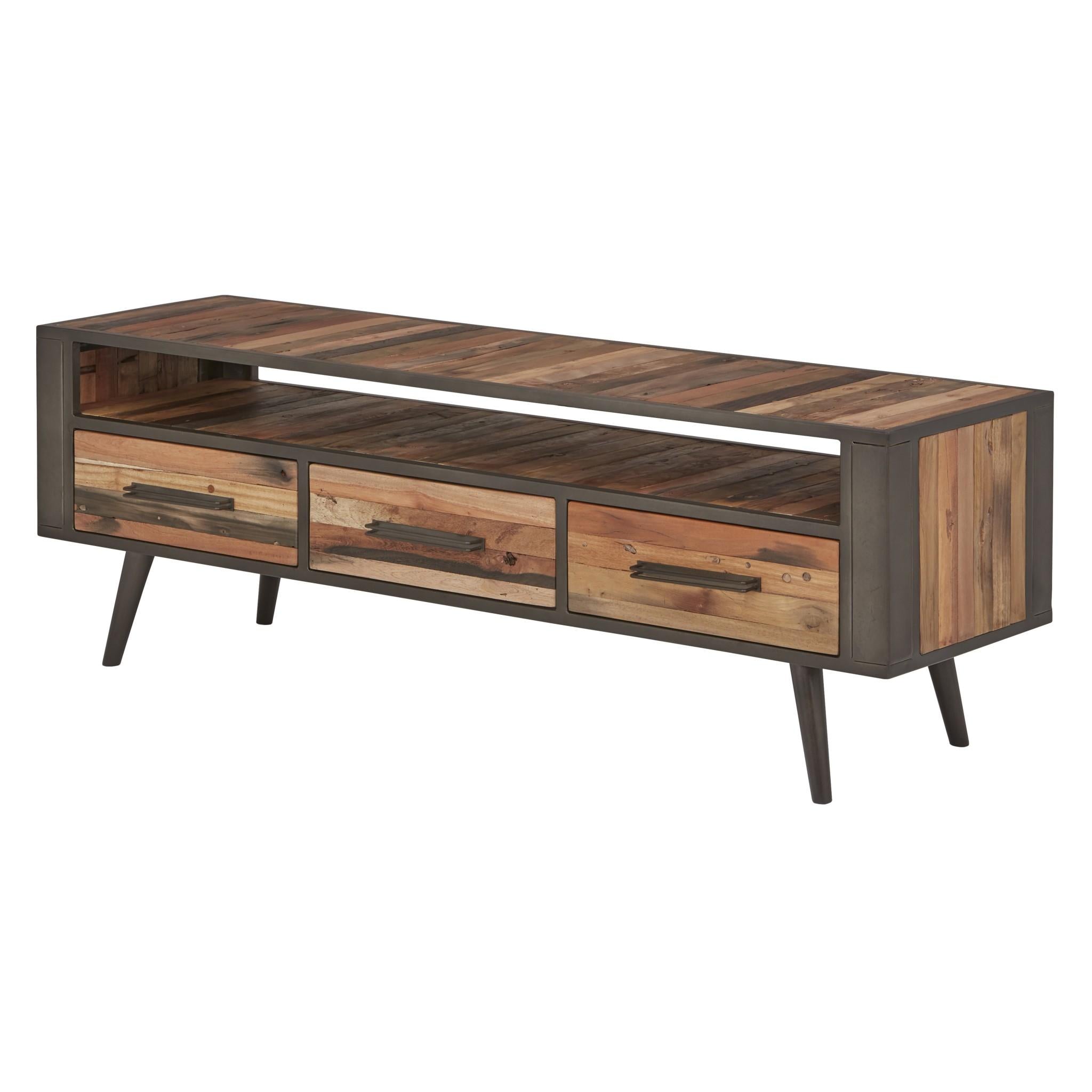 Rustic Natural Wood TV Stand with Three Drawers