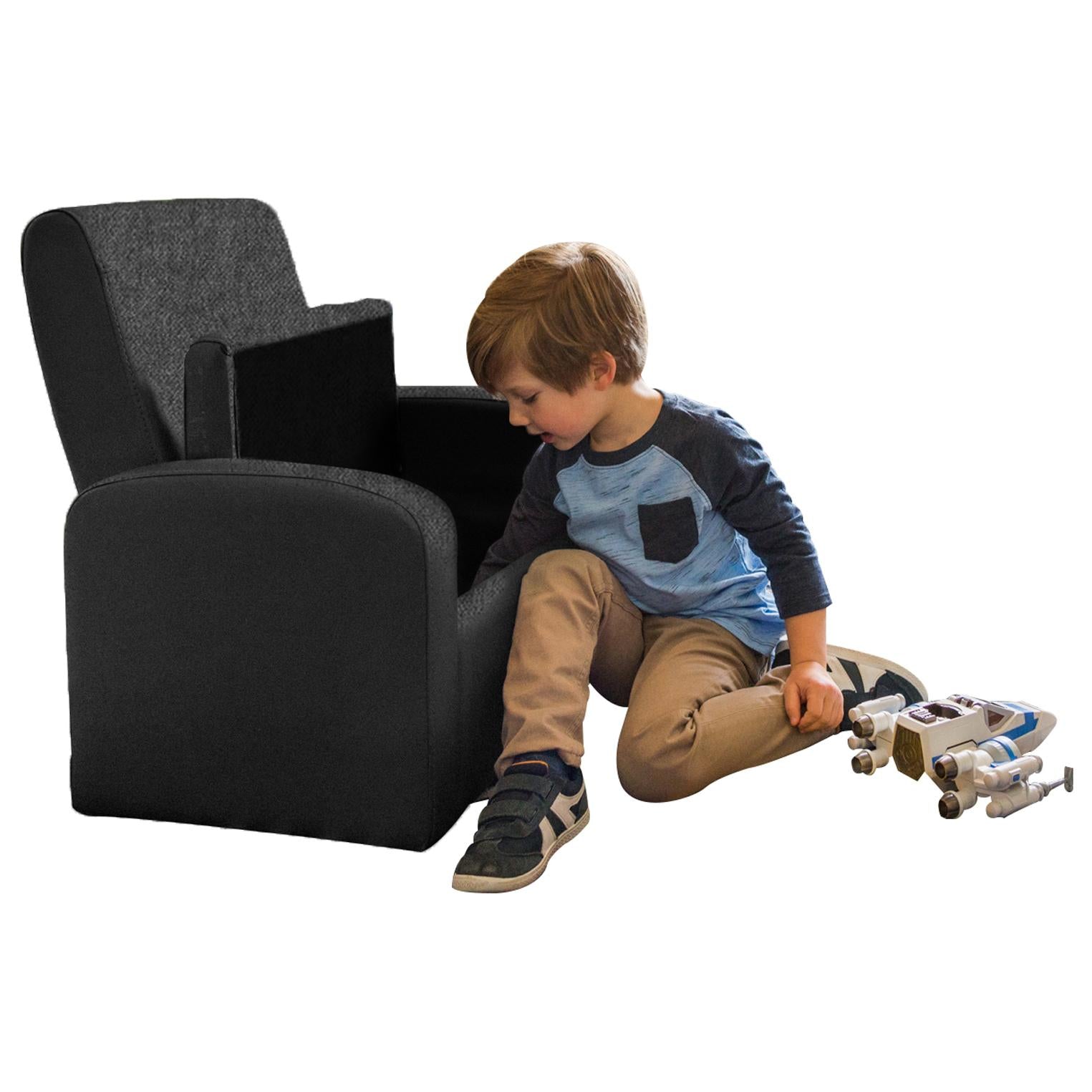 Kids Black Comfy Upholstered Recliner Chair with Storage Default Title