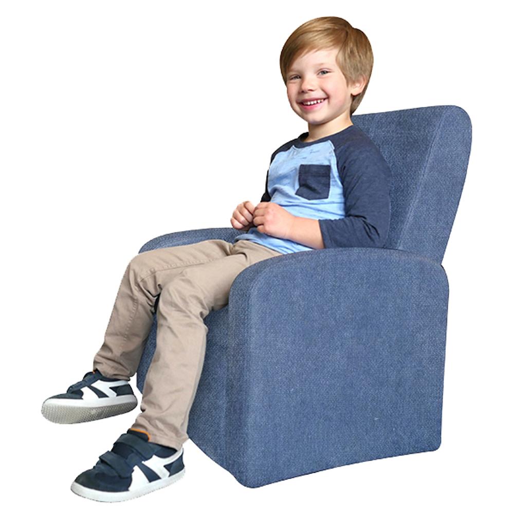Kids Blue Comfy Upholstered Recliner Chair with Storage Default Title