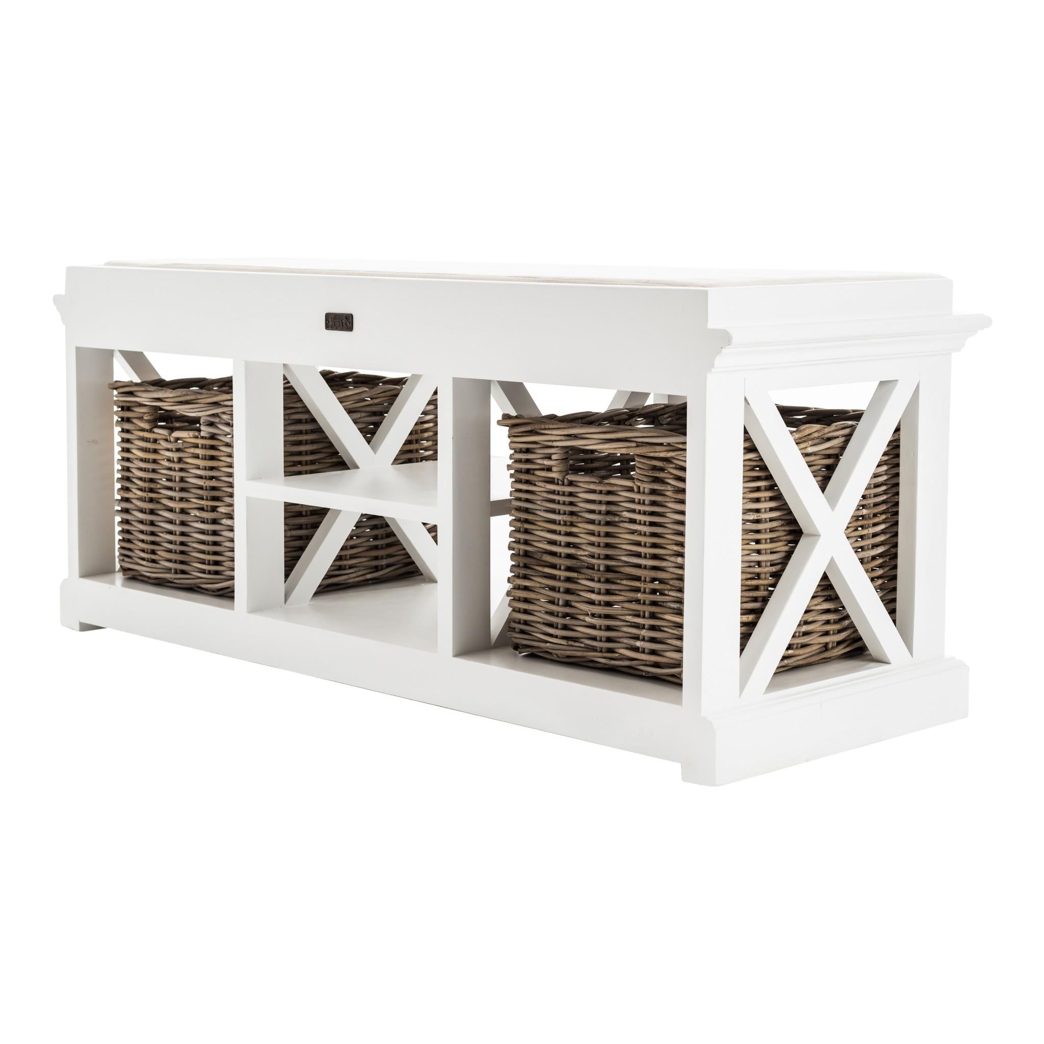 Classic White Bench and Basket Set