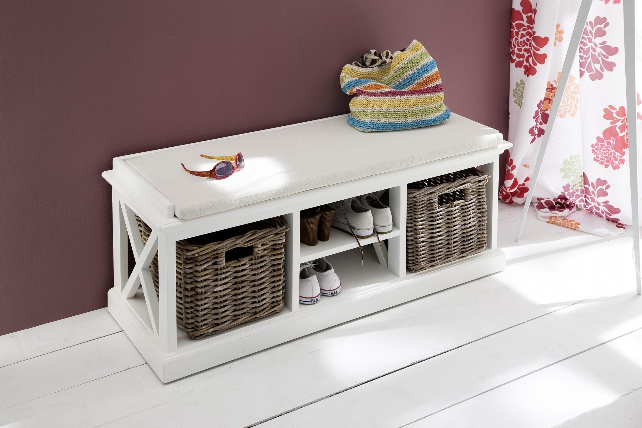 Classic White Bench and Basket Set