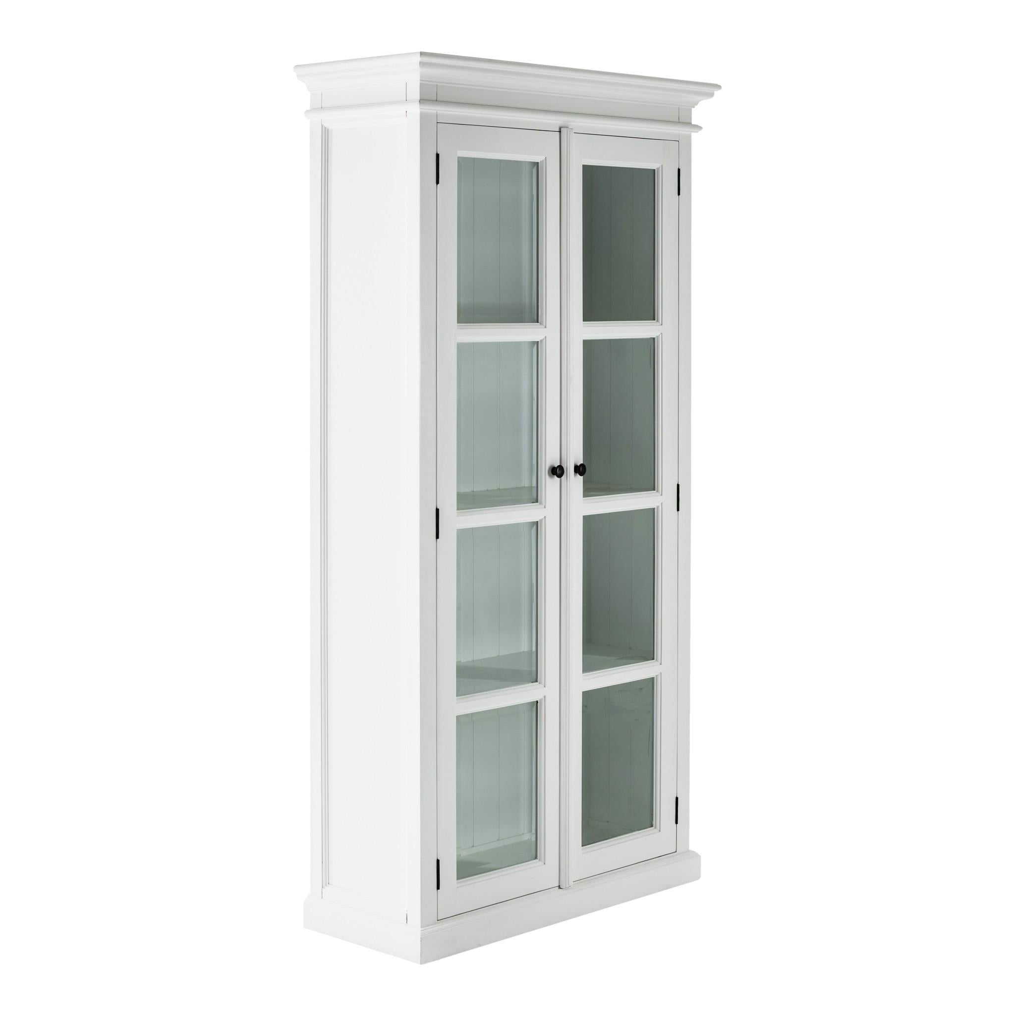 Classic White and Glass Double Door Storage Cabinet